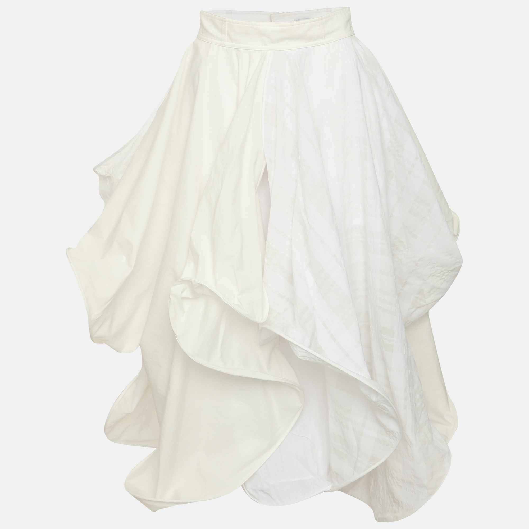Loewe White Poplin and Satin Spiral Layered Midi Skirt S