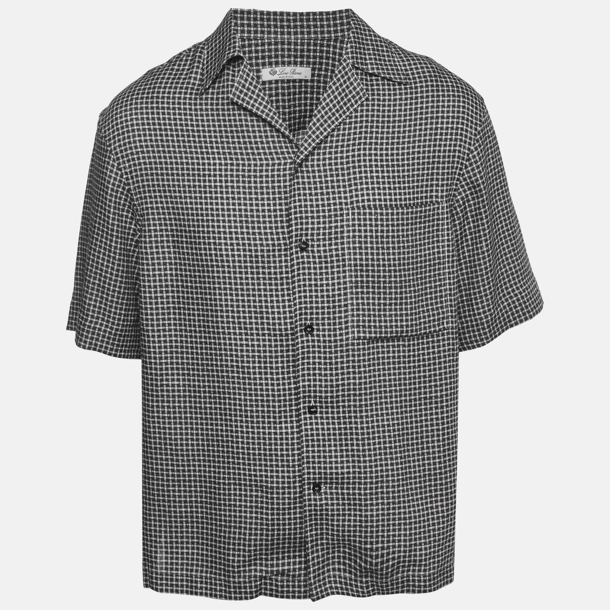 Loro Piana Navy Blue/White Checked Linen Federico Shirt M