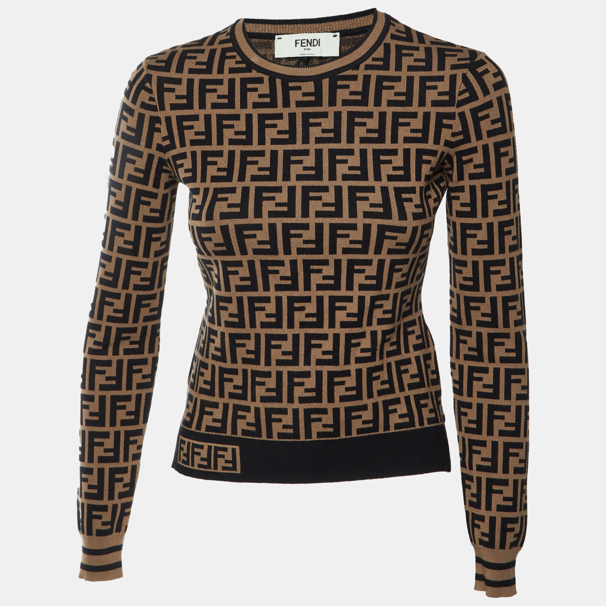 Fendi Brown FF Zucca Knit Long Sleeve Jumper S