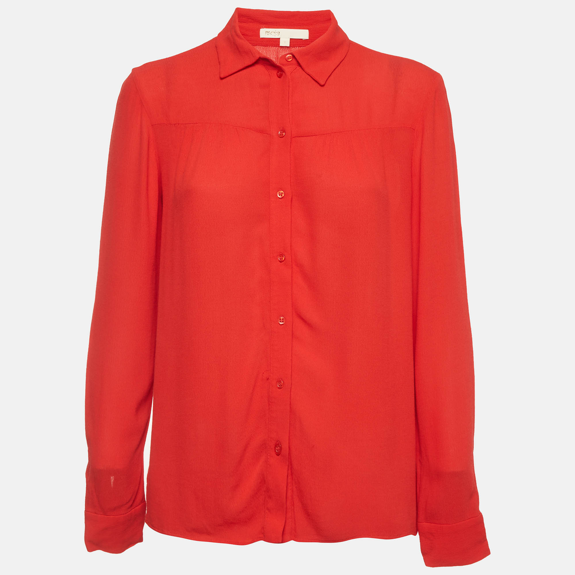 Maje Red Crinkled Gauze Button Down Coleta Blouse S