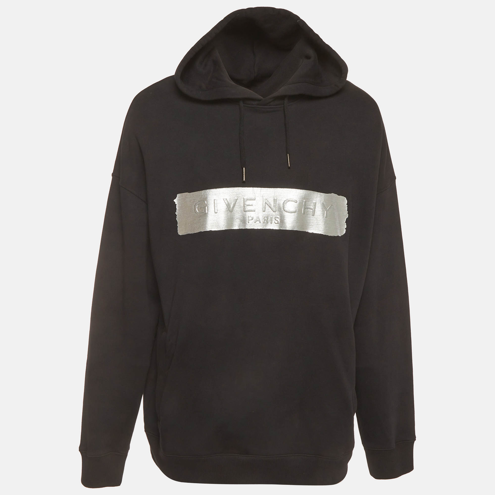 Givenchy Black Latex Logo Print Cotton Hoodie XXL