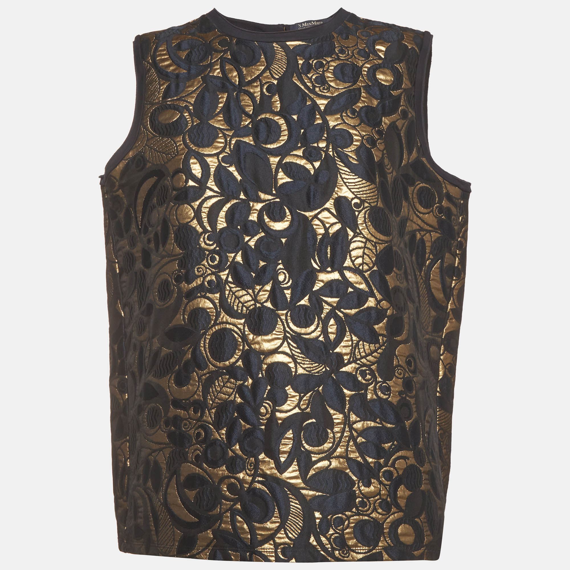 S'Max Mara Navy/Gold Floral Jacquard Sleeveless Tunic Top L