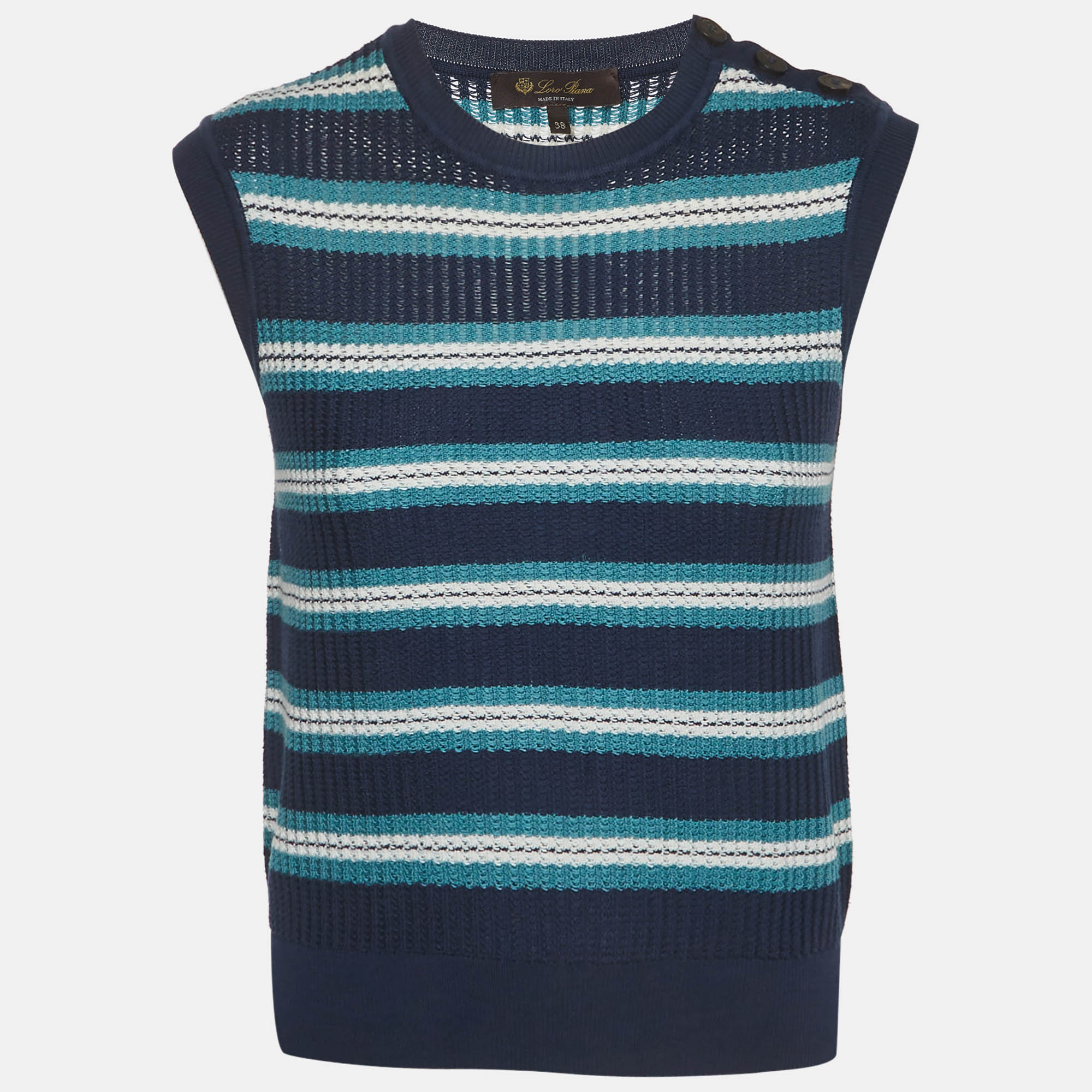 Loro Piana Blue Stripe Knit Sleeveless Jumper S