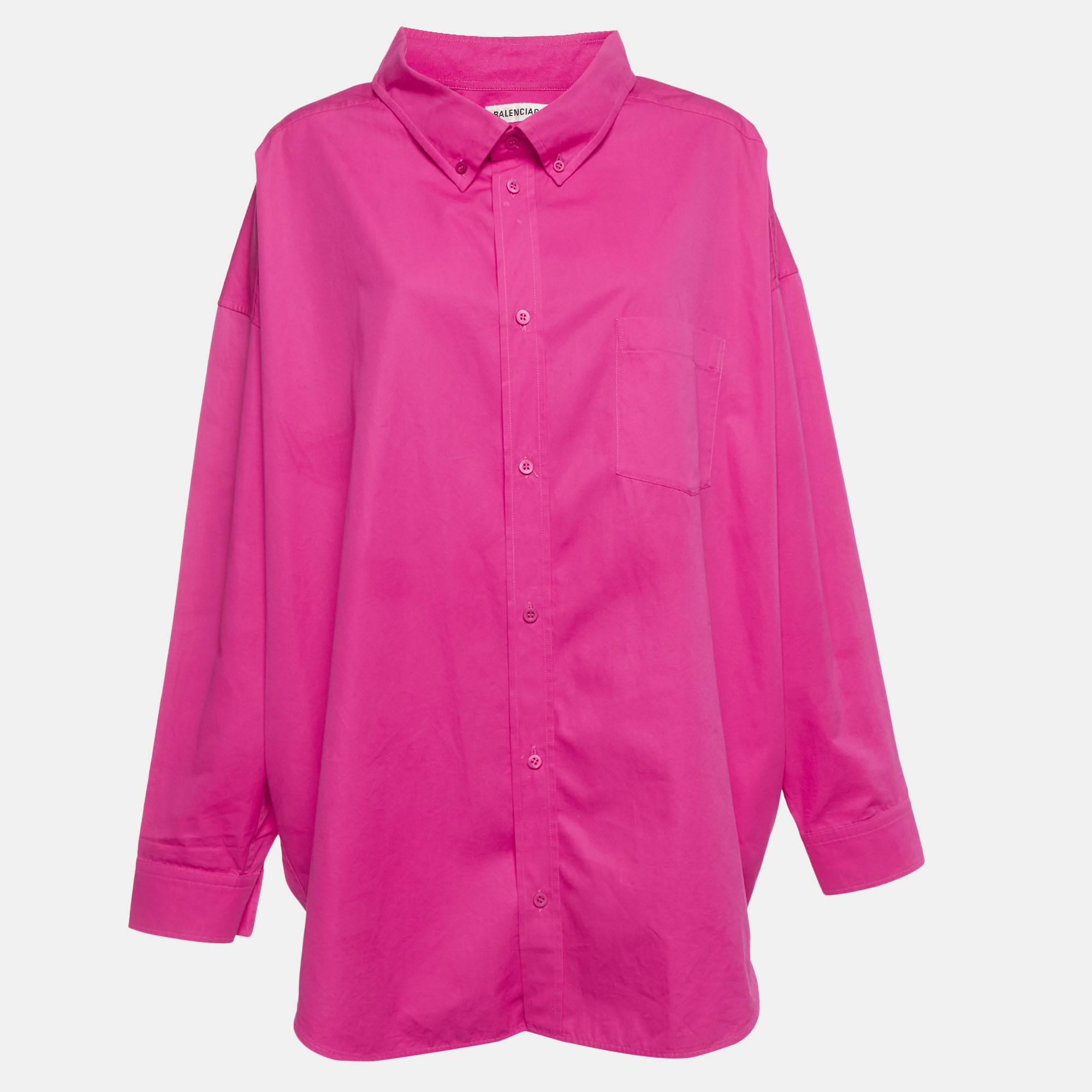 Balenciaga Pink Cotton Logo Printed Oversized Button Down Shirt S