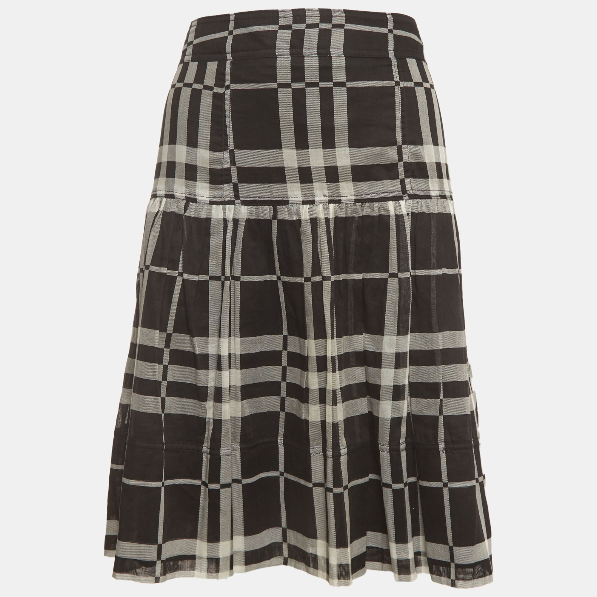 Burberry Black/White Check Cotton Pleated Short Skirt M