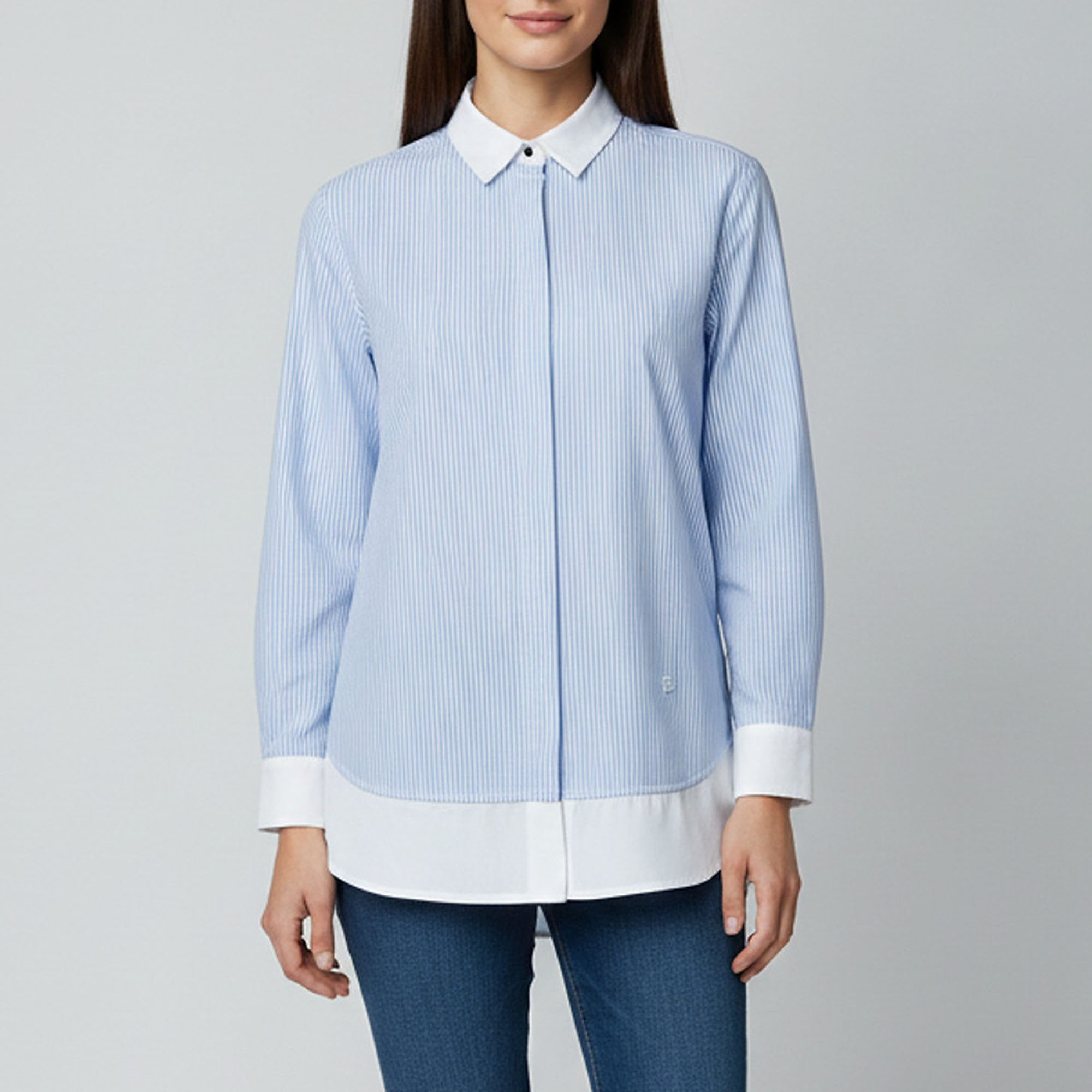Balenciaga Blue/White Striped Cotton Contrast Detail Shirt L