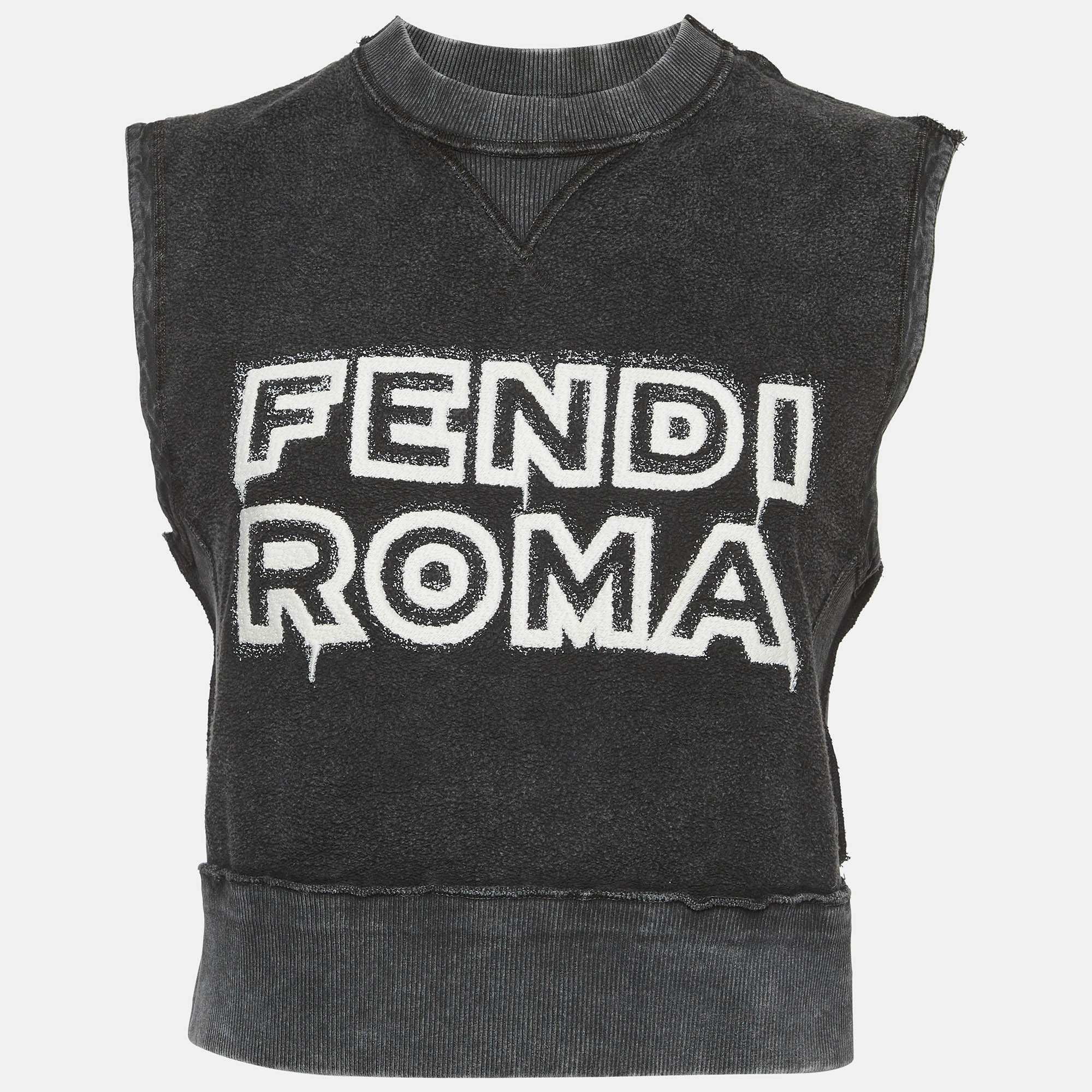 Fendi x Marc Jacobs Grey Logo Embroidered Jersey Cropped Top XS