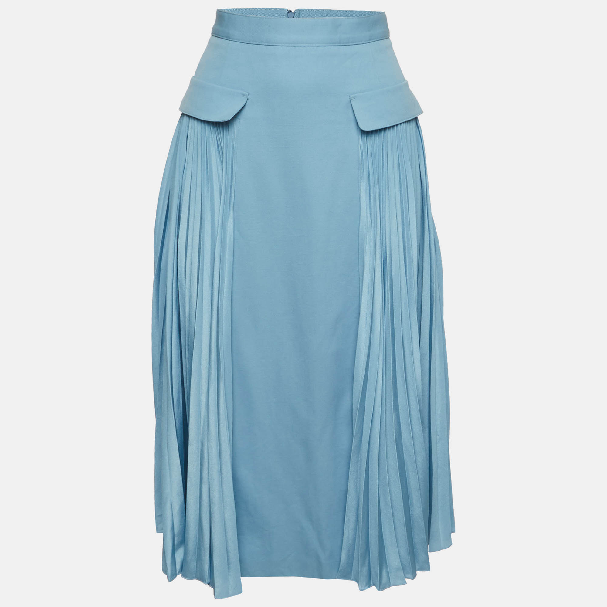 RED Valentino Blue Gabardine Pleated Midi Skirt S