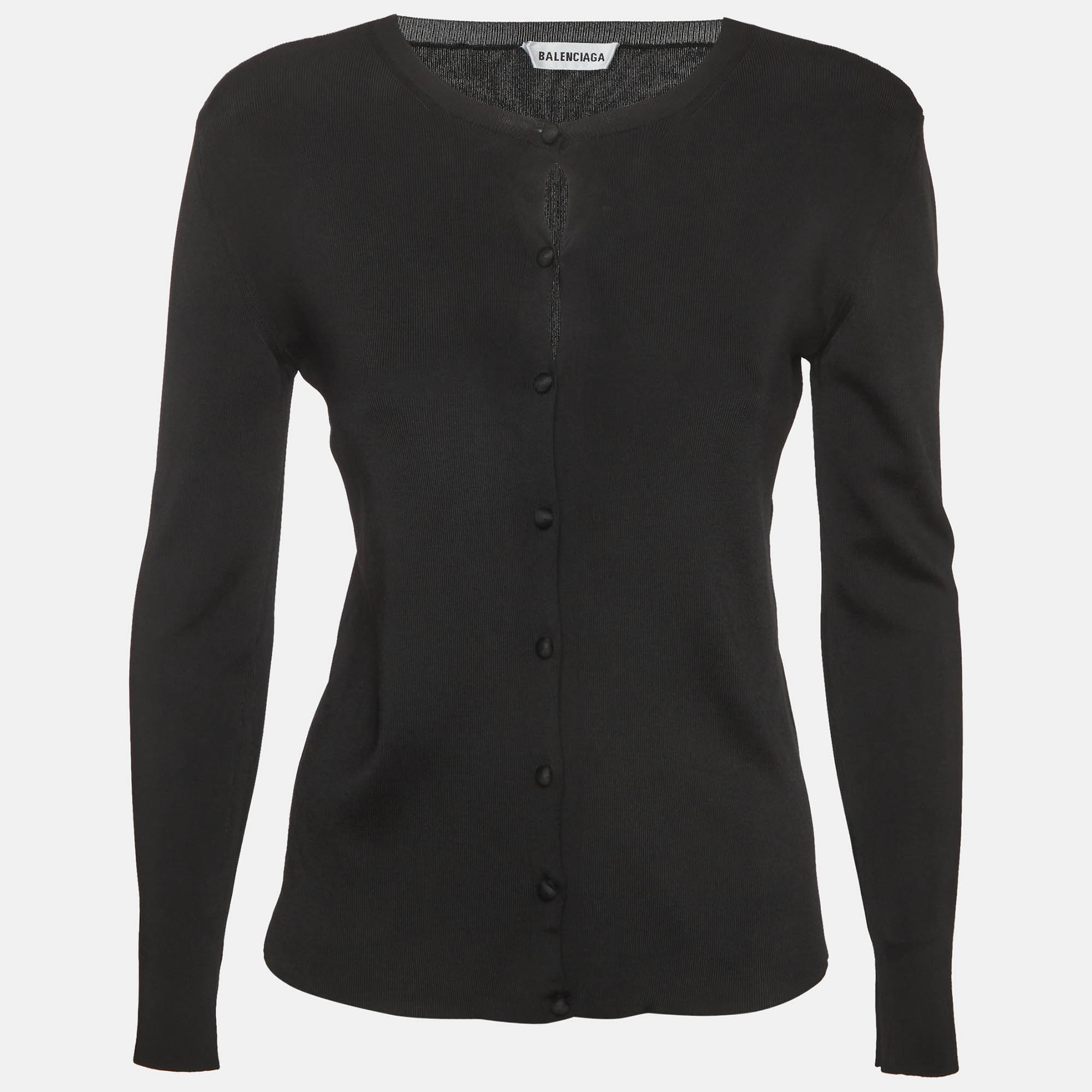 Balenciaga Black BB Logo Rib Knit Button-Up Cardigan L