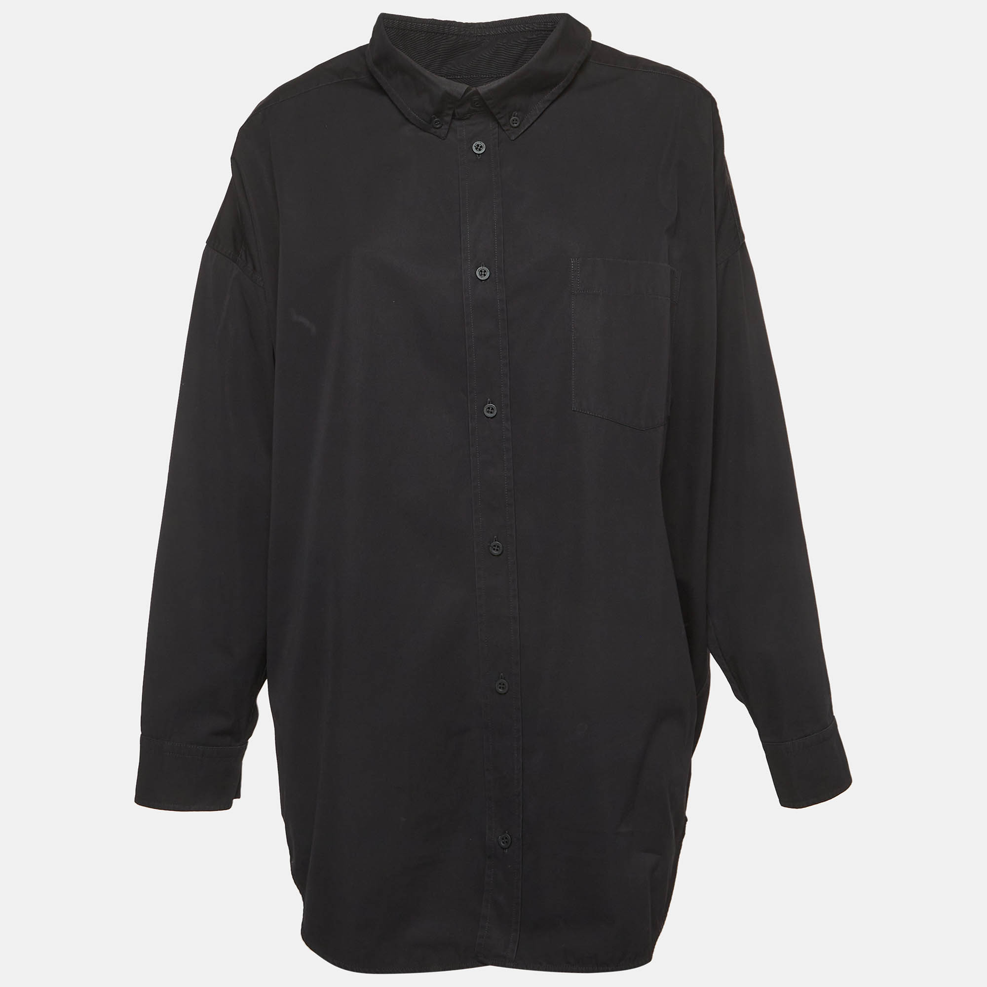 Balenciaga Black Logo Printed Cotton Oversized Button Down Shirt S