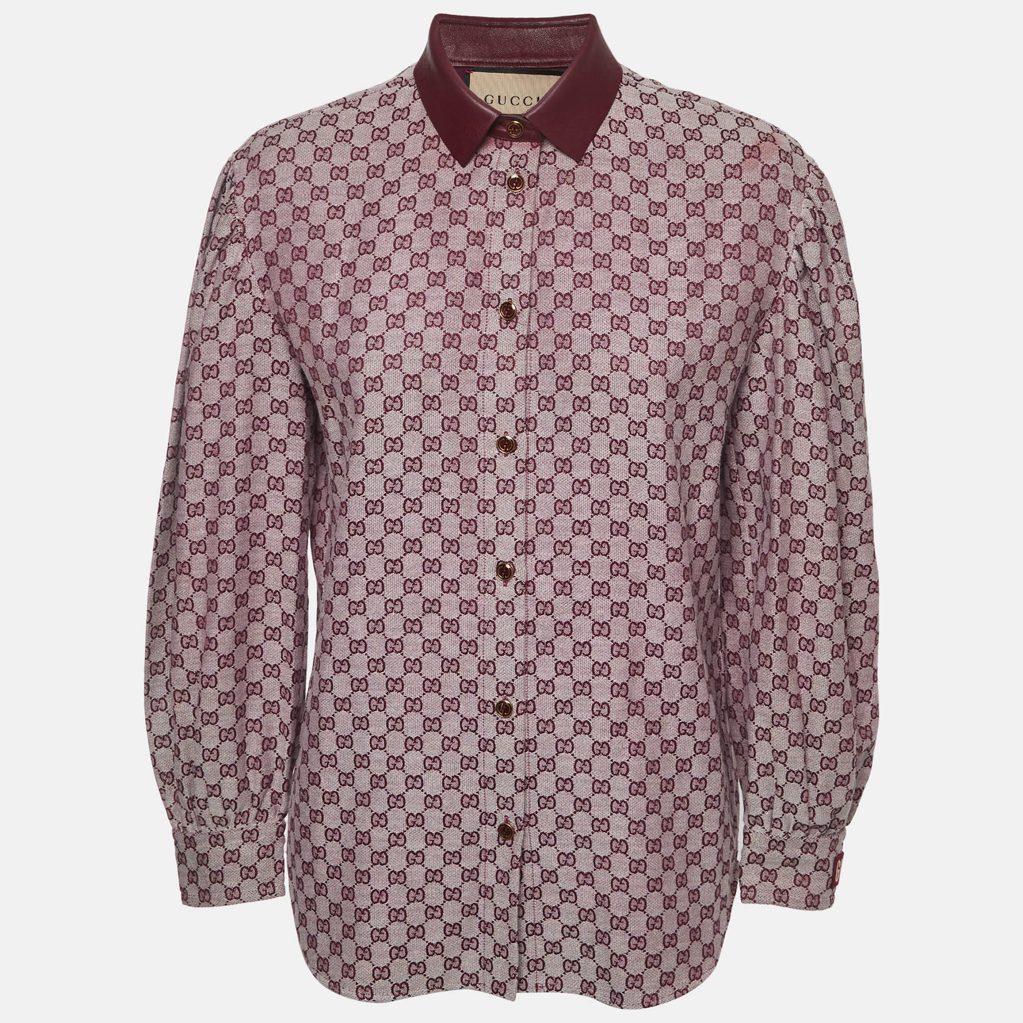 Gucci Red GG Monogram Jacquard Embroidered Patchwork Shirt S