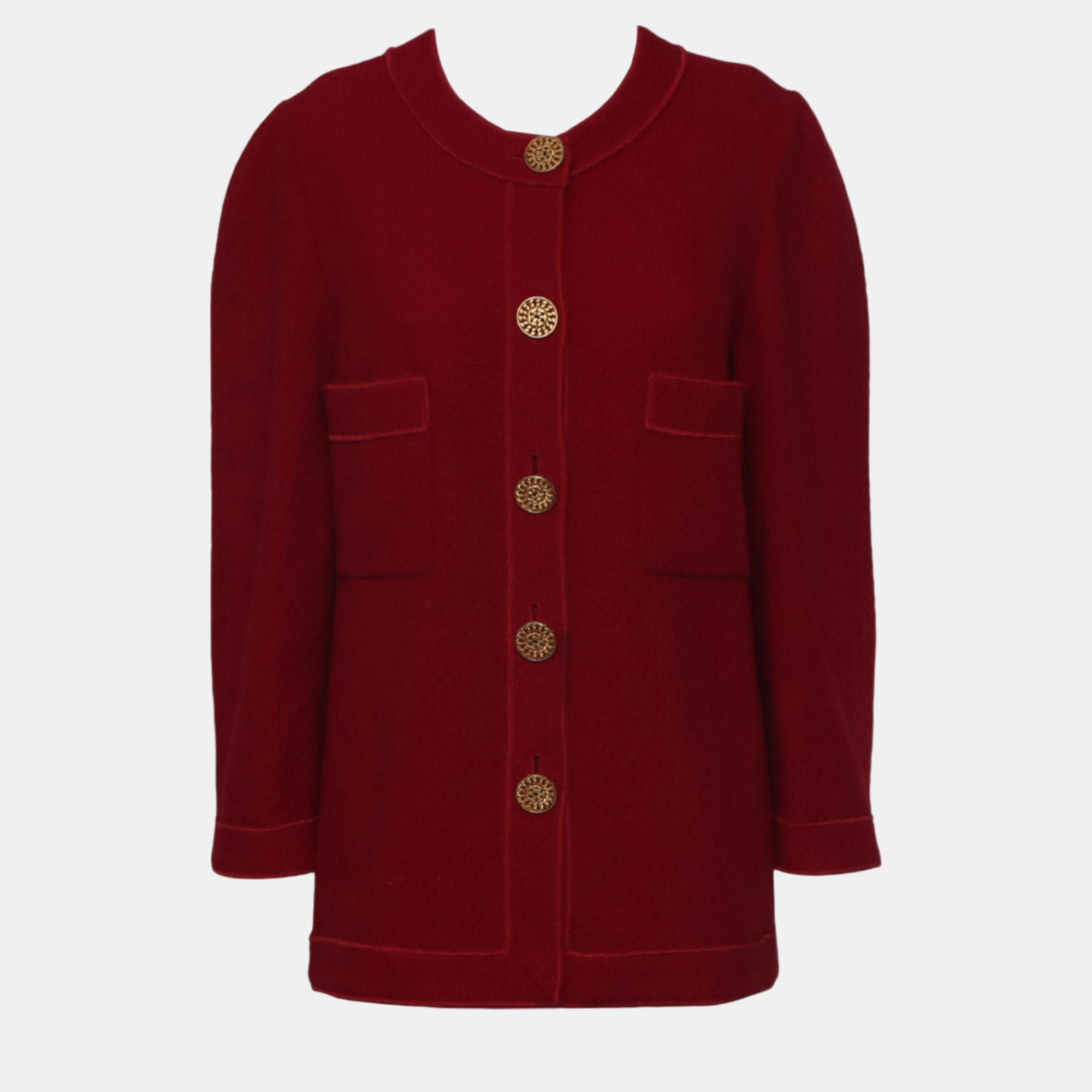 Chanel Vintage Red Lycra Wool Outerwear Cardigan