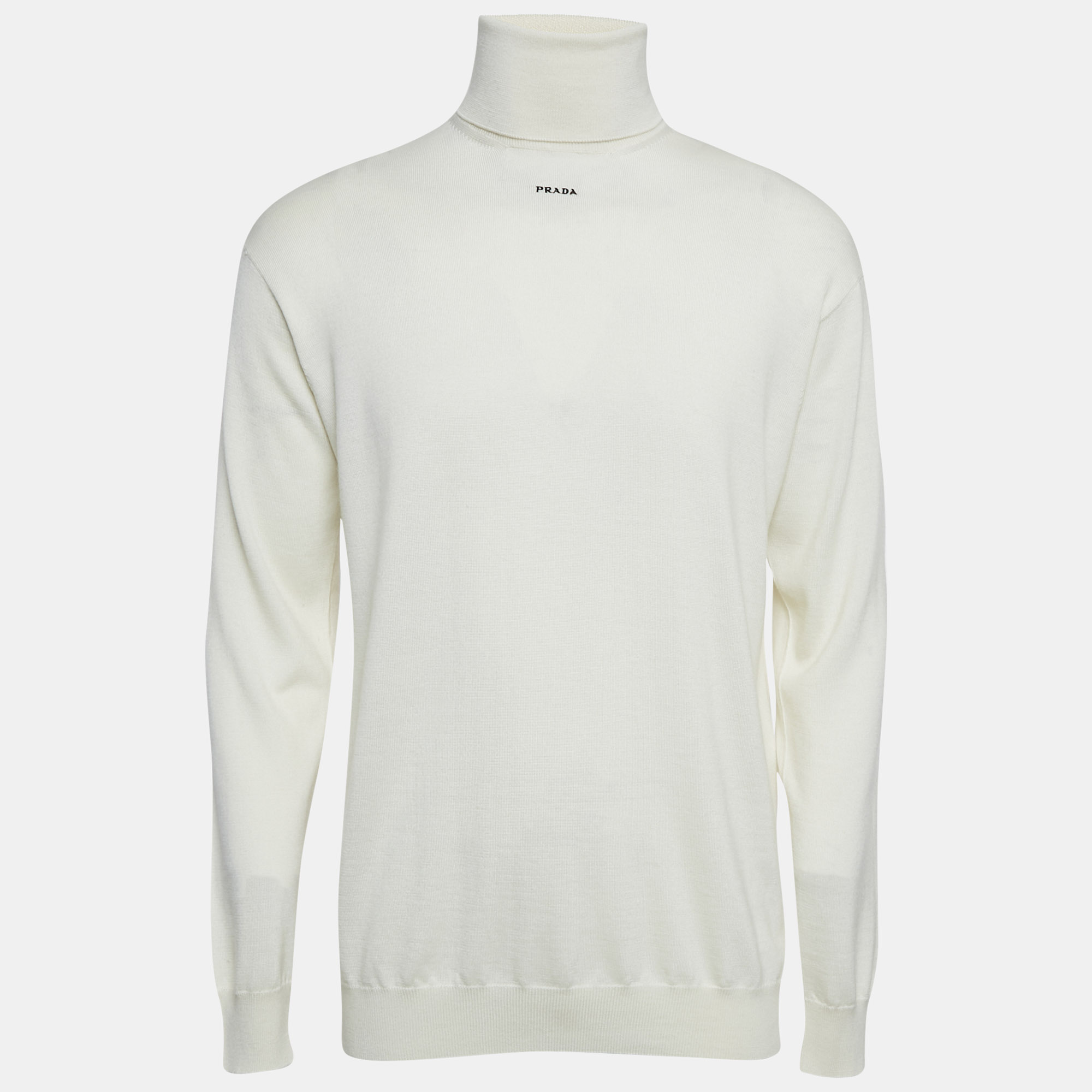 Prada Off-White Cashmere Turtle Neck Long Sleeve Sweater S