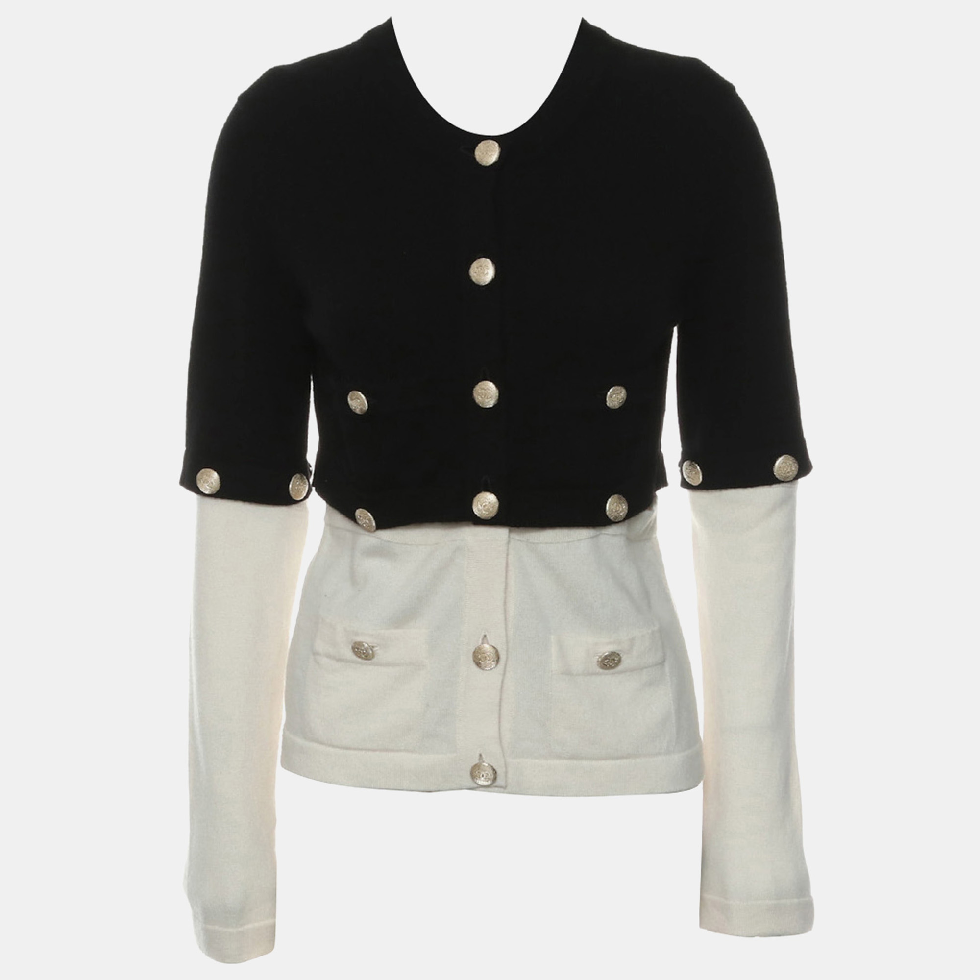 Chanel Cruise 2022 S Black Off -White Cashmere Detachable Cardigan