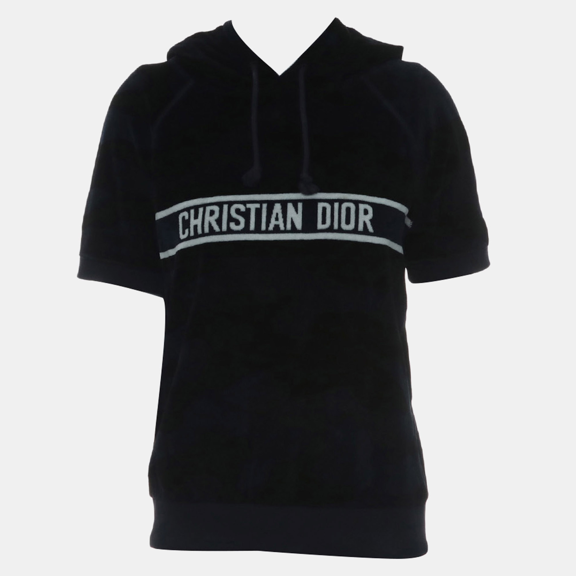 Dior Dark Blue Velour Logo Hooded Top S