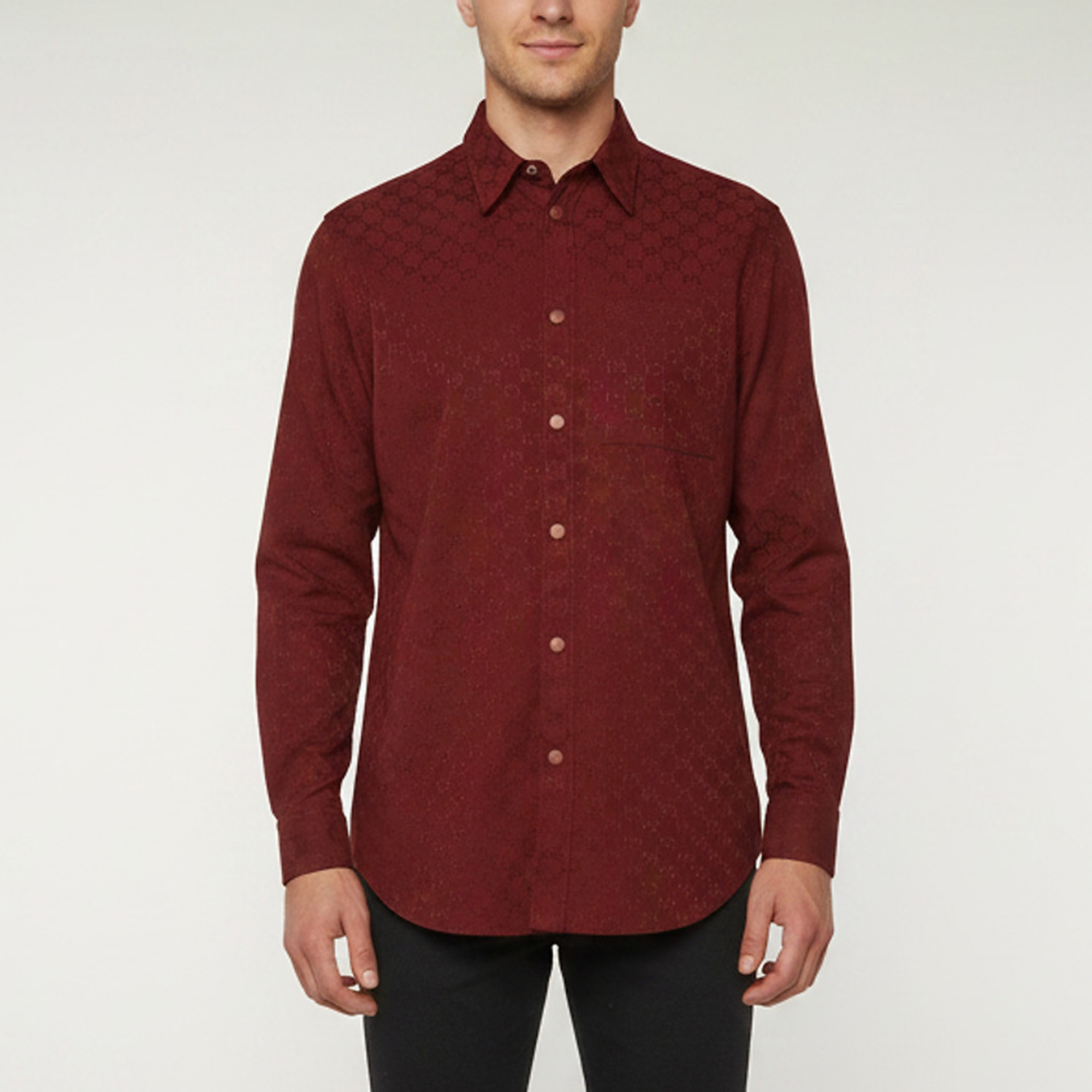 Gucci Red Monogram Canvas Jacquard Button Up Shirt S