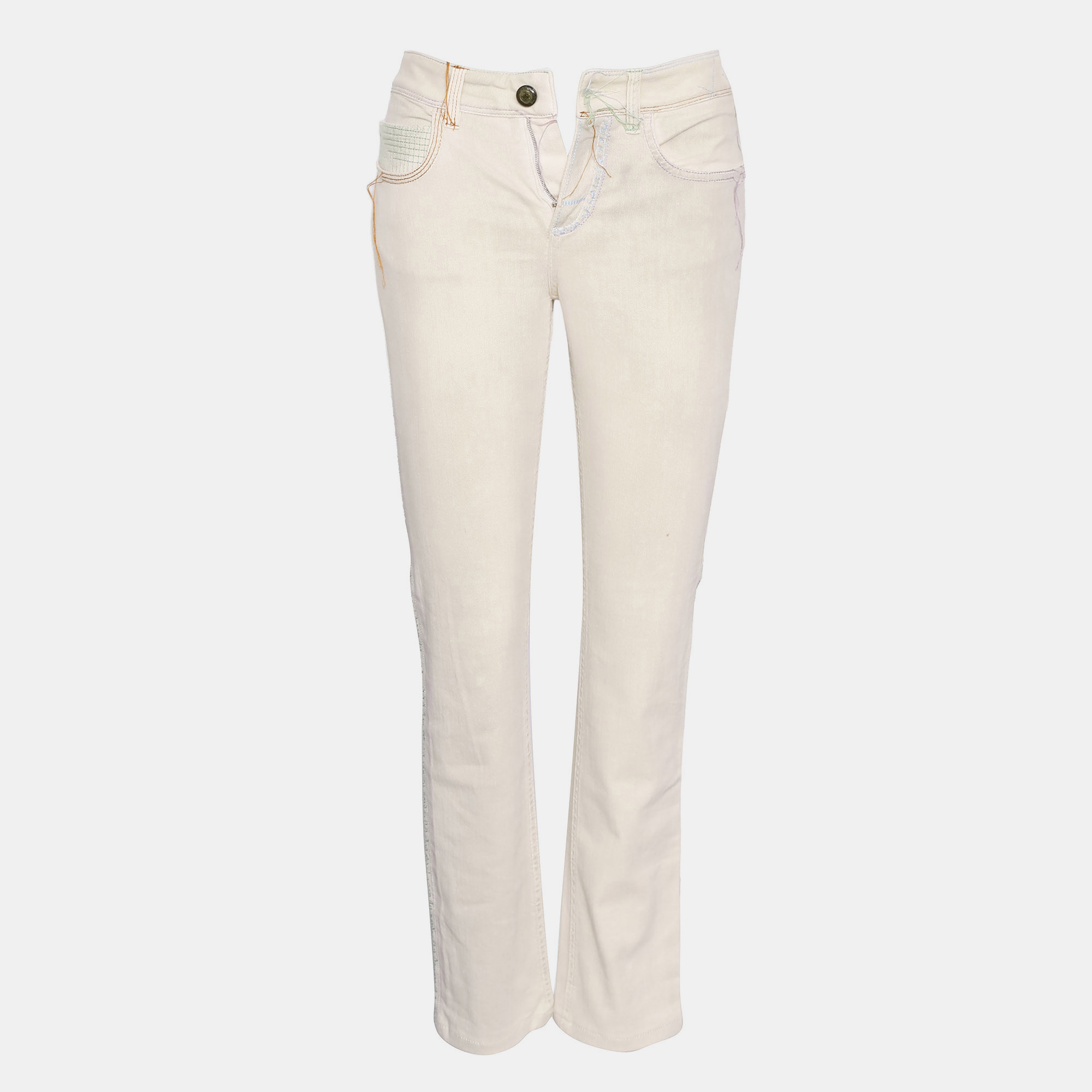 Chanel Beige Denim with Multicoloured Stitches FR 34