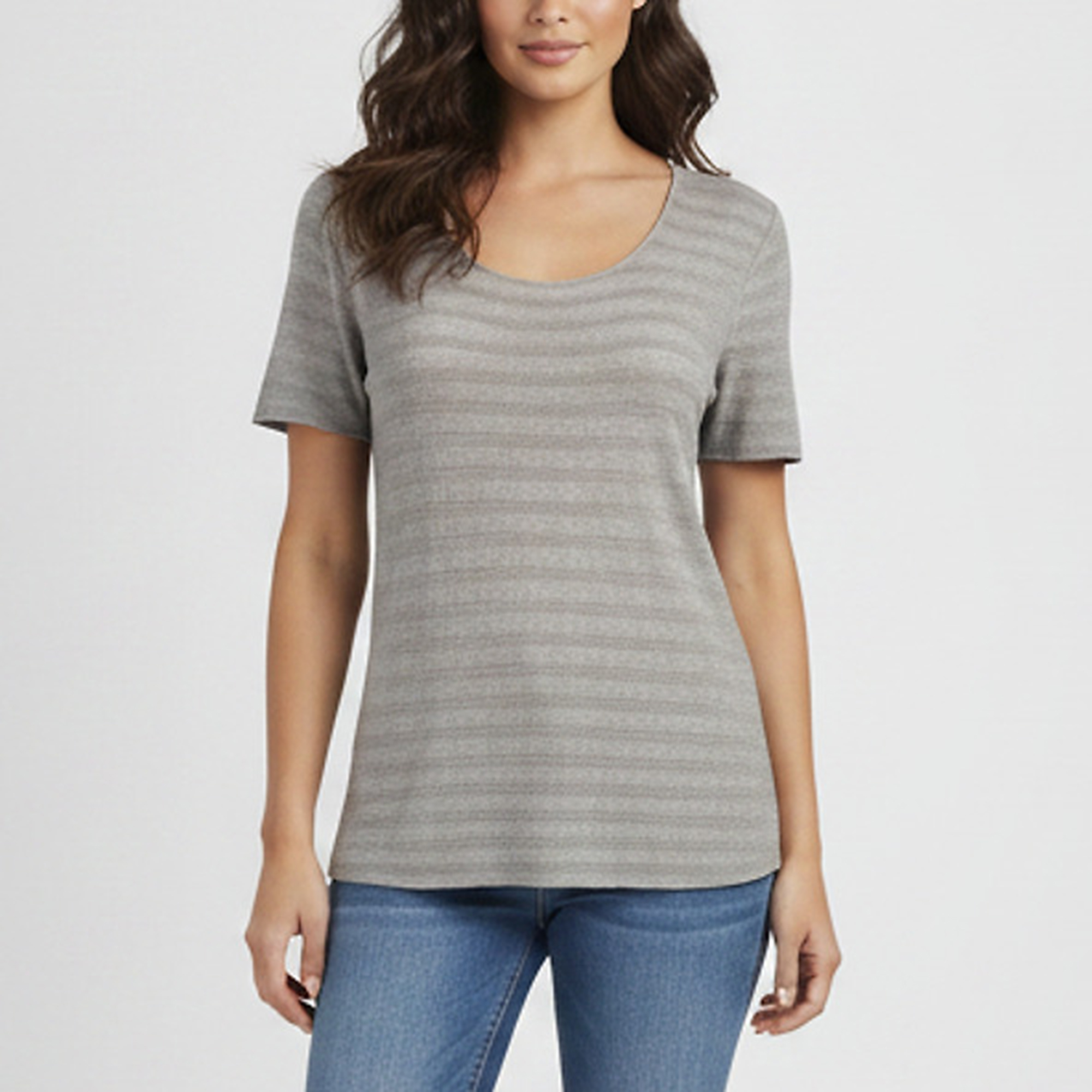 Armani Collezioni Grey Pointelle Knit Scoop Neck Top L