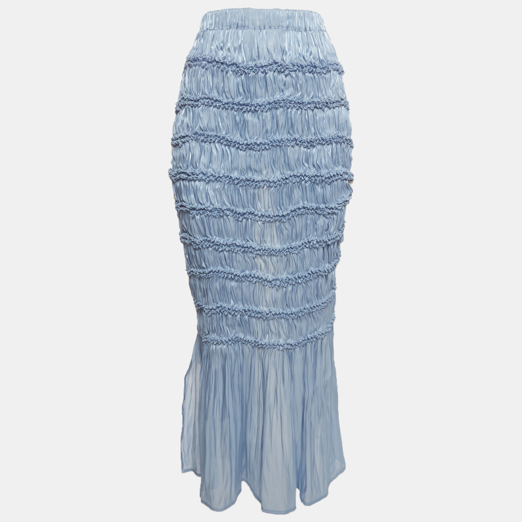 Ju-nna Blue/White Shirred Lam&eacute; Shibori Julia Midi Skirt S