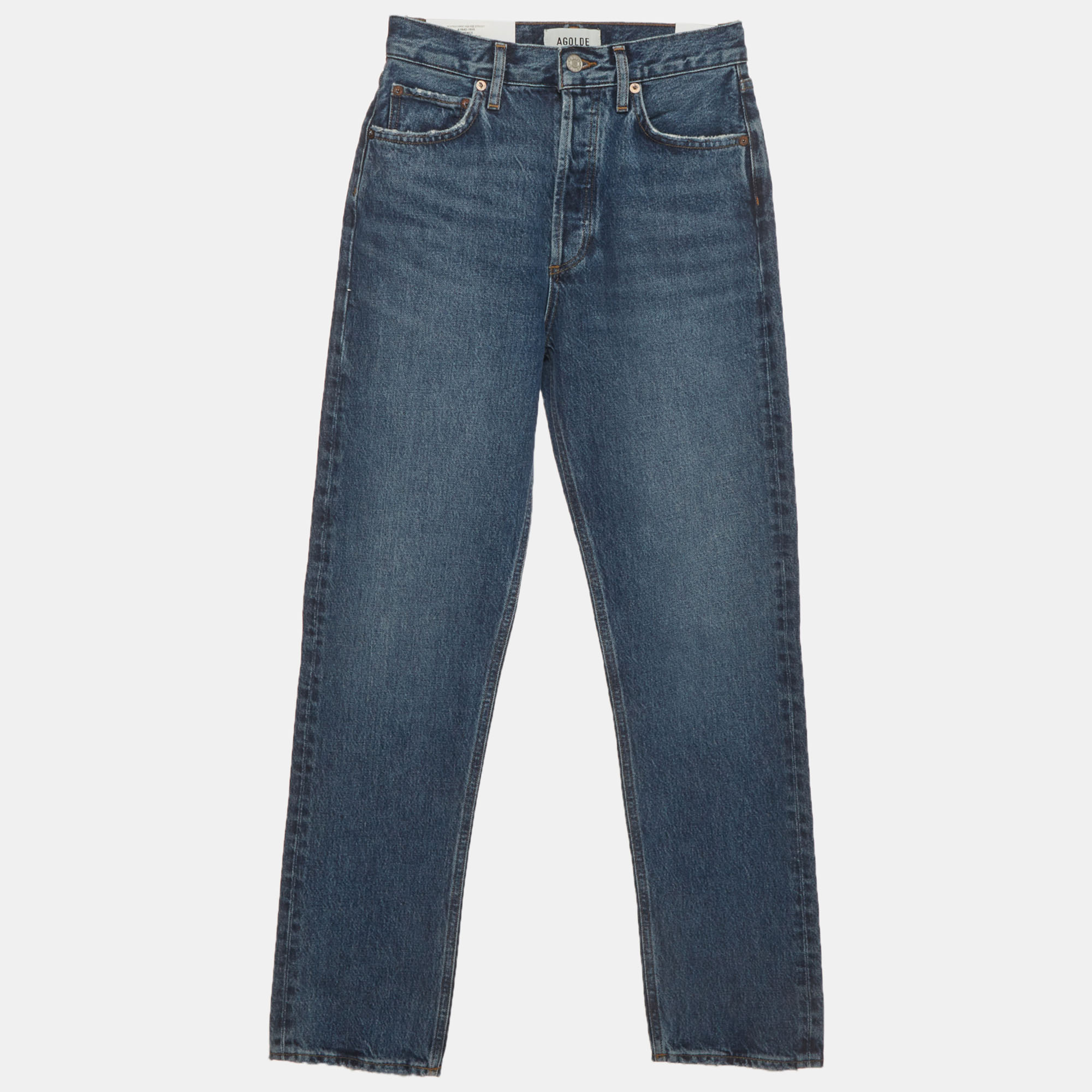 Agolde Blue Denim Distressed Straight Fit Jeans XS/Waist 24"