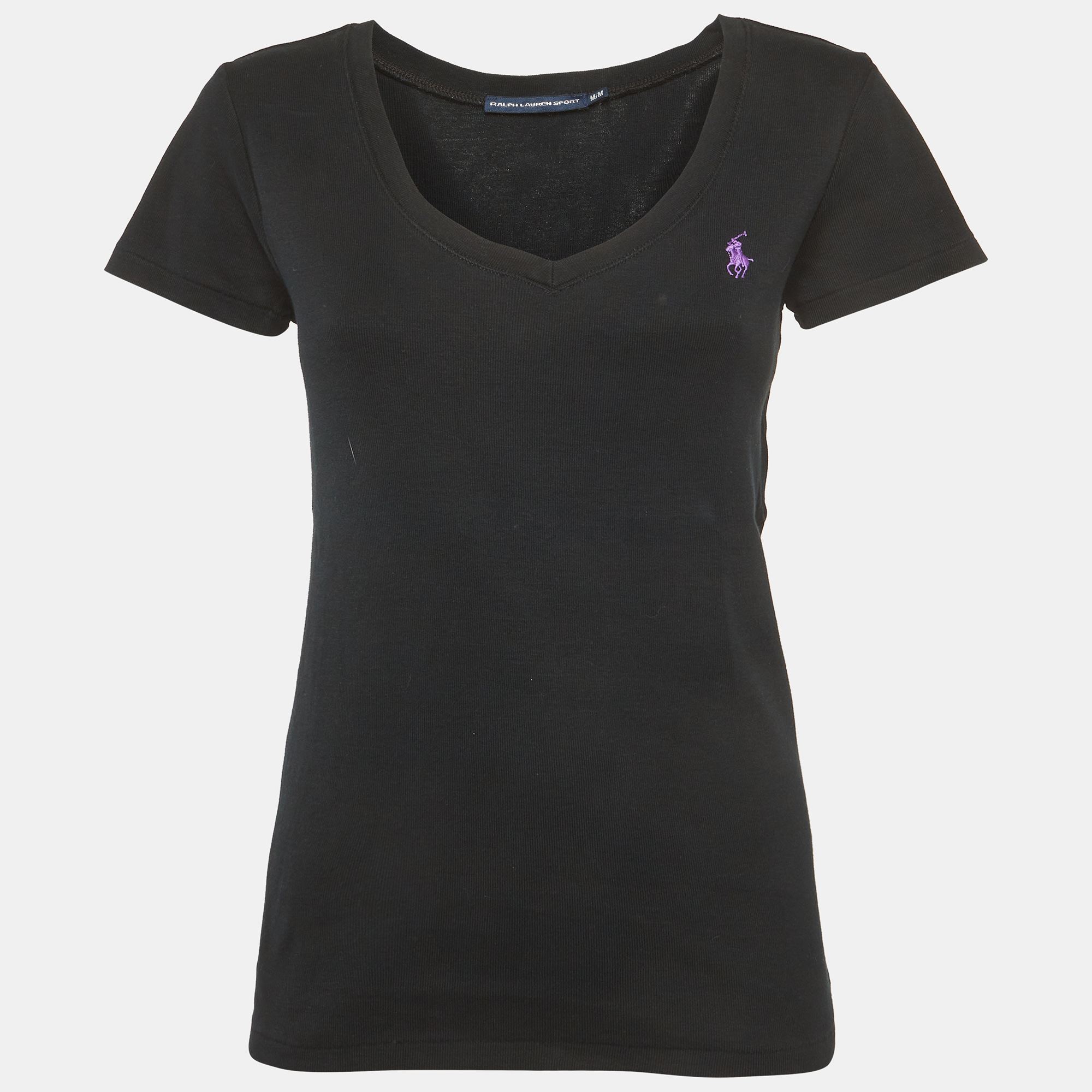 Ralph Lauren Sport Black Jersey V-Neck Top M