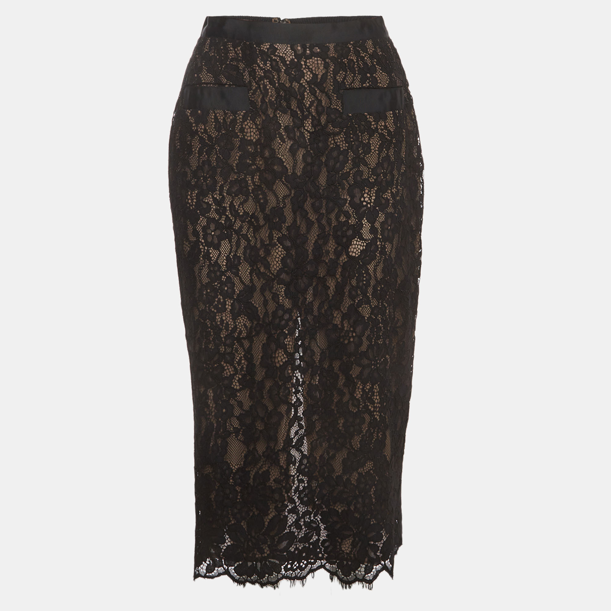 Helsa Black Floral Lace High Waist Midi Skirt M