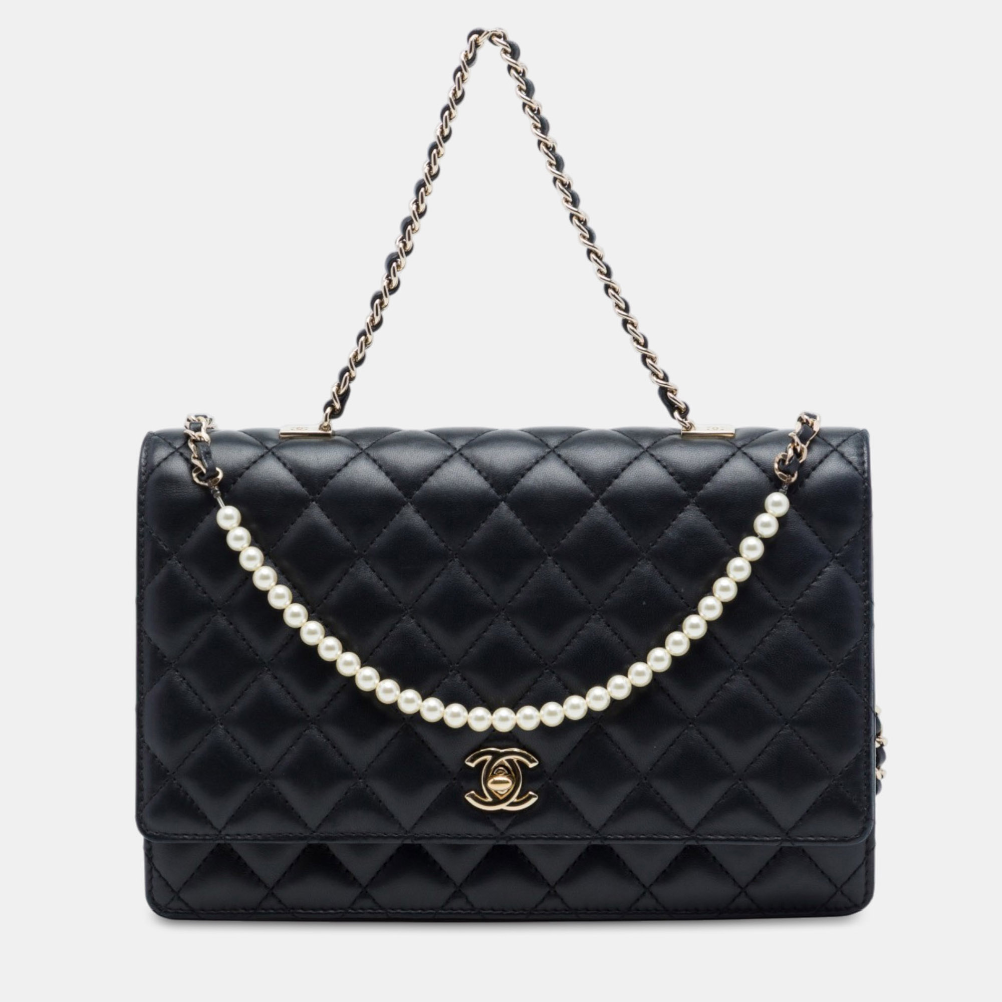 Chanel CC Quilted Lambskin Fantasy Pearl Single Flap Black Medium Shoulder Bag