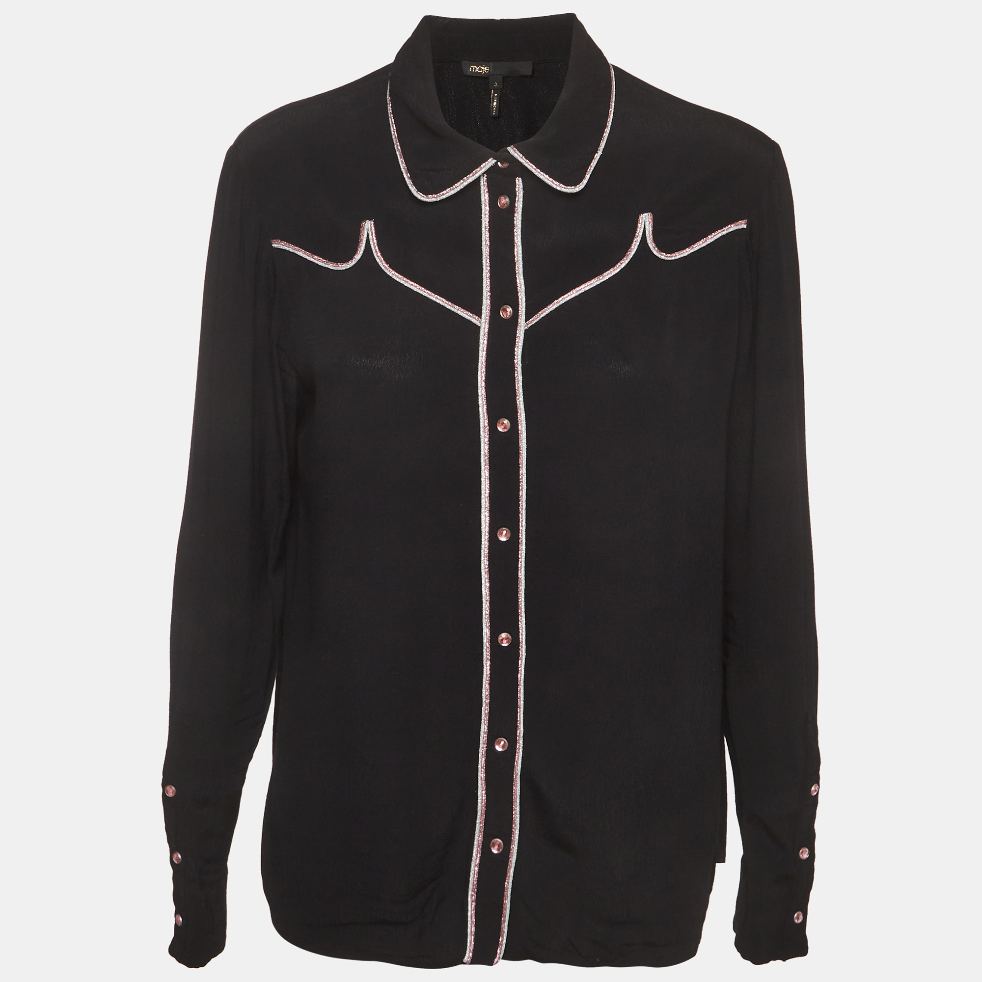 Maje Black Crepe Western-Style Button Up Cake Shirt L