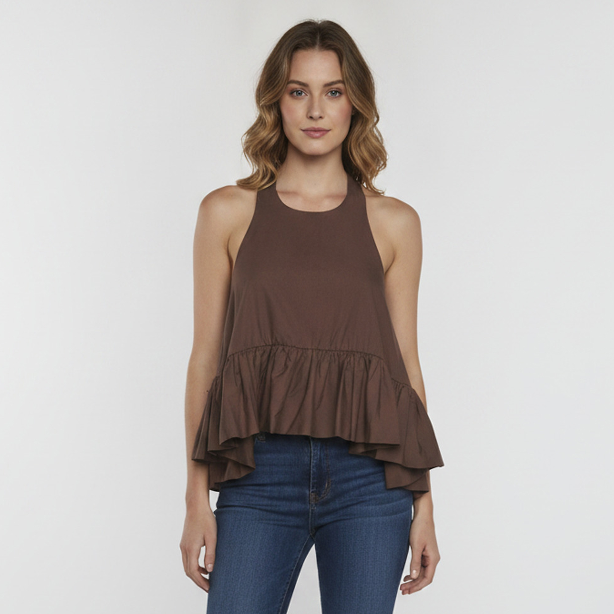 Azeeza Brown Poplin Halter Neck Back Open Winston Top S