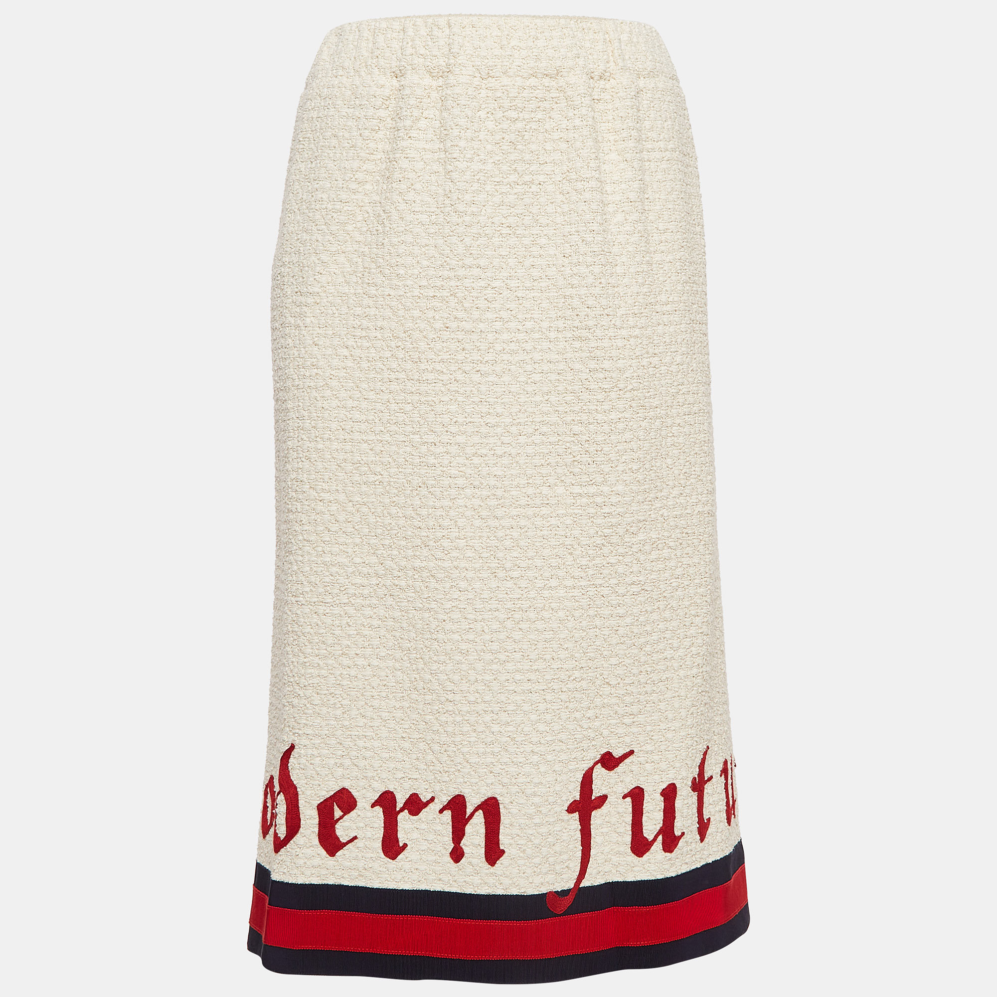 Gucci Cream Tweed Modern Future Embroidered Pencil Skirt M