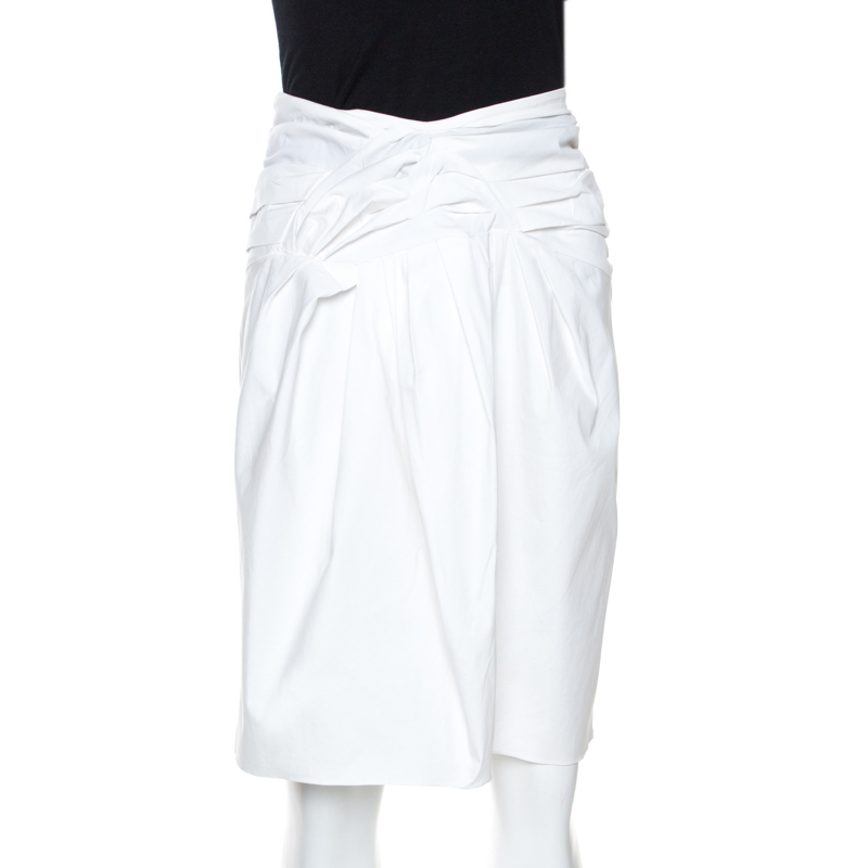 Christian Dior Boutique White Cotton Bow Detail Skirt S
