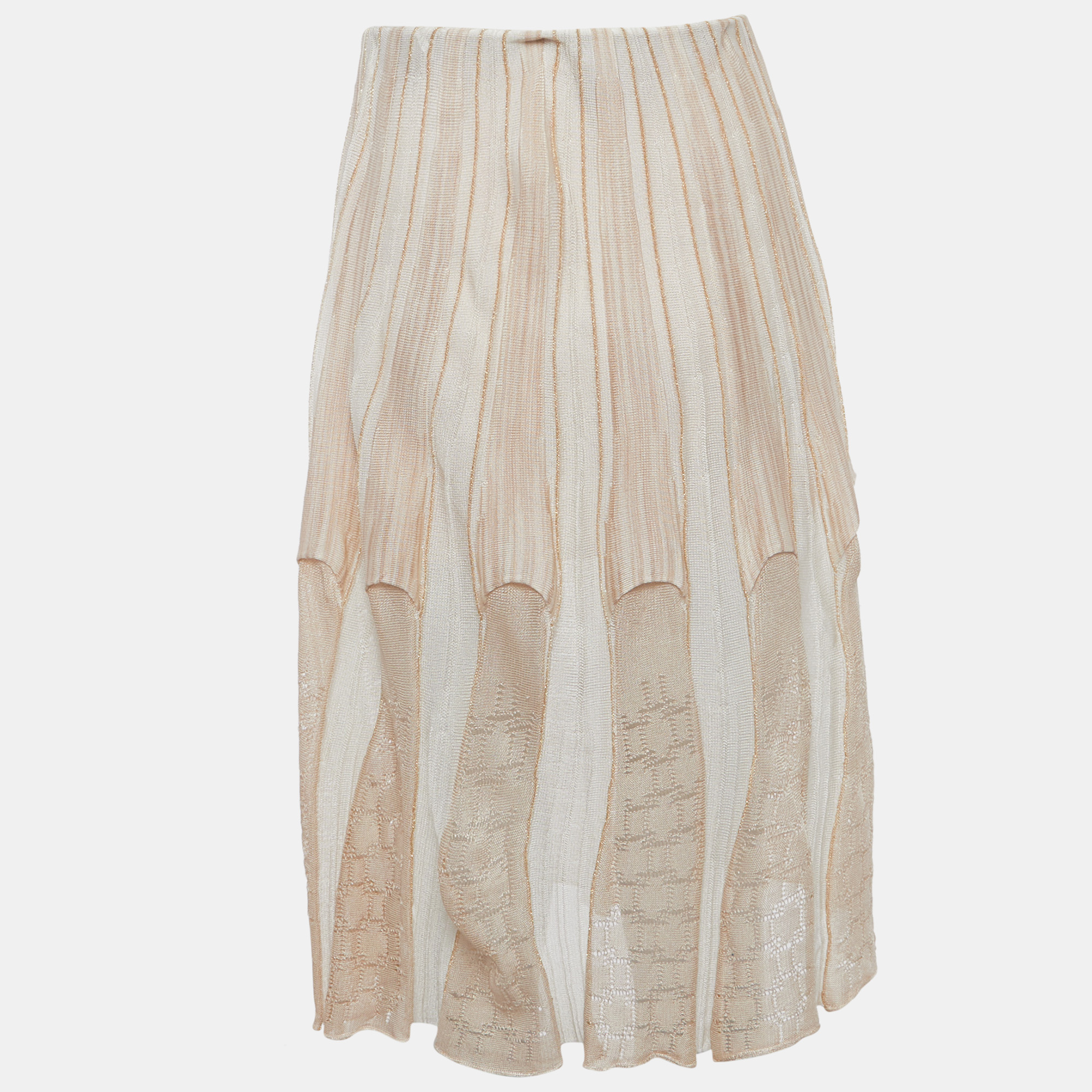 Missoni Beige Stretch Knit Flared Midi Skirt M