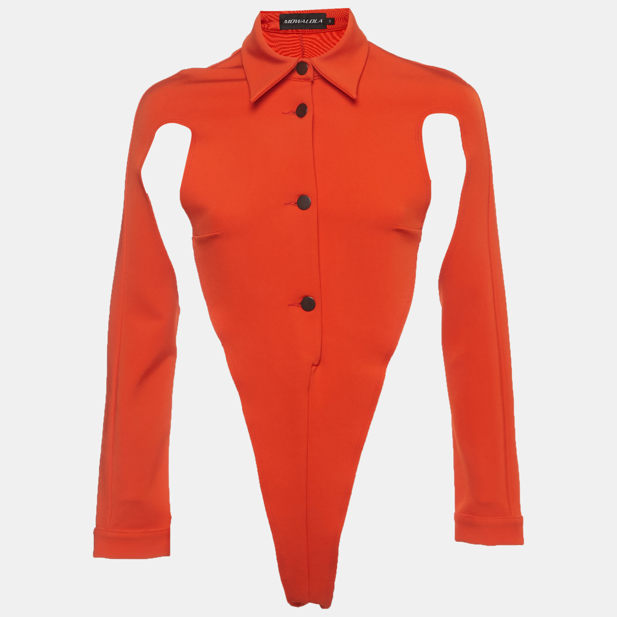 Mowalola Orange Jersey Cut-Out Bodysuit Top S