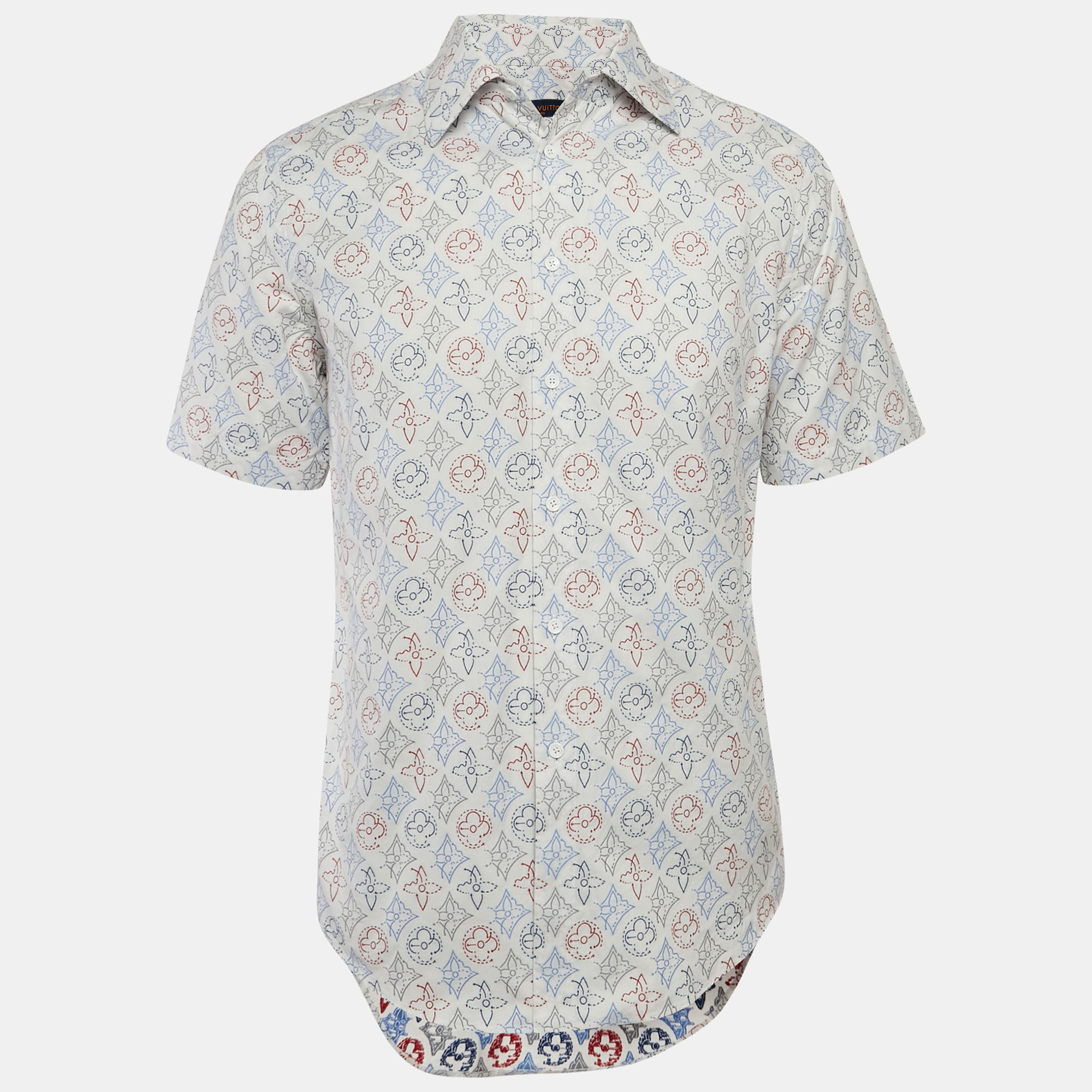 Louis Vuitton White Monogram Jacquard Short-Sleeve Shirt M