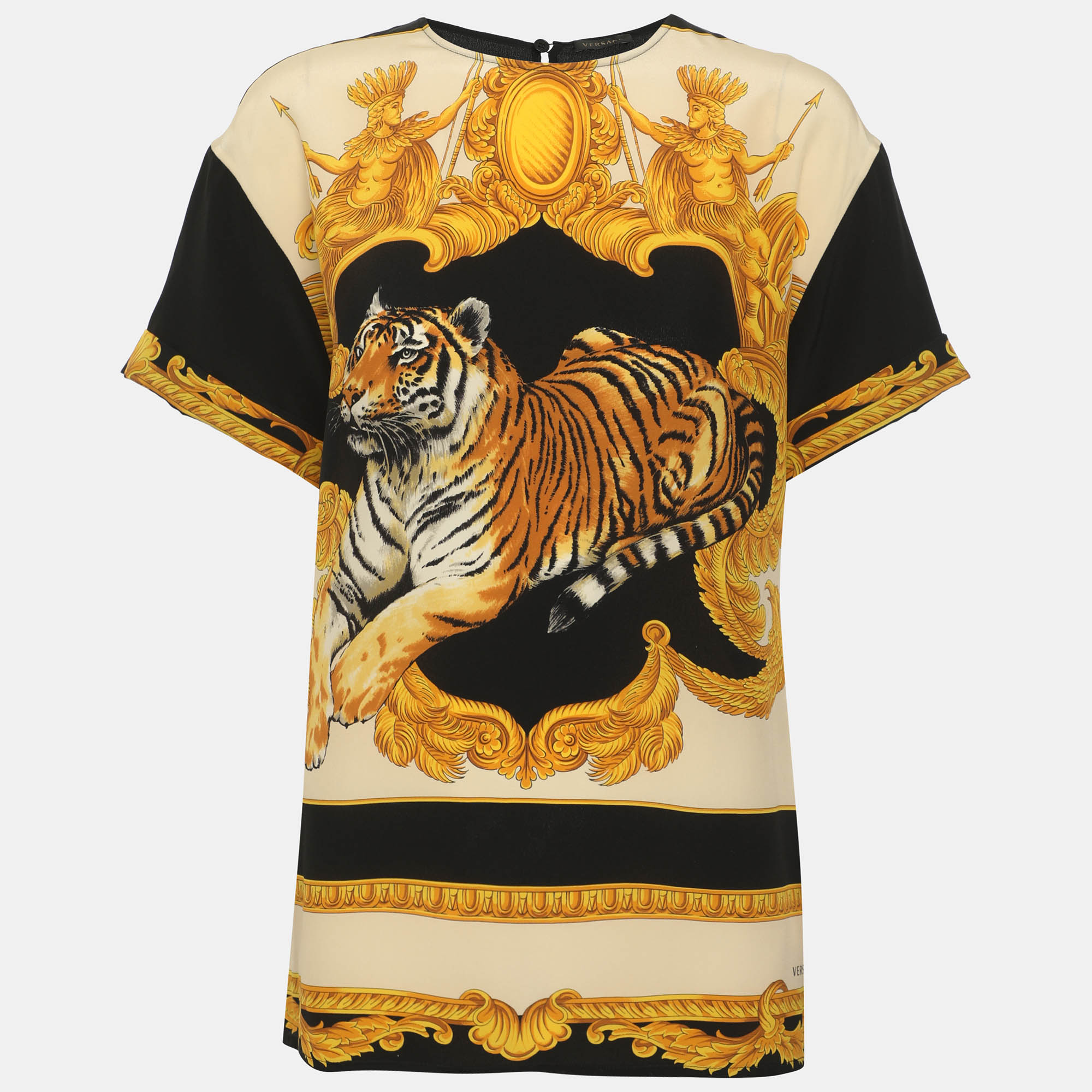 Versace Black/Yellow Tiger Printed Silk Top S