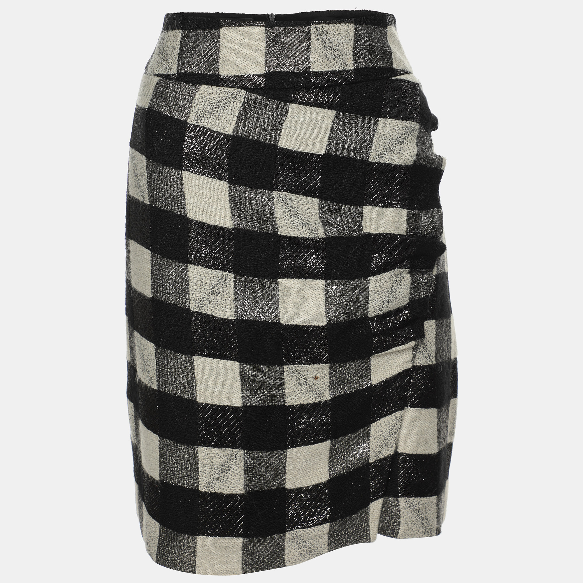 Emporio Armani Black/White Checkered Lurex Blend Midi Skirt M