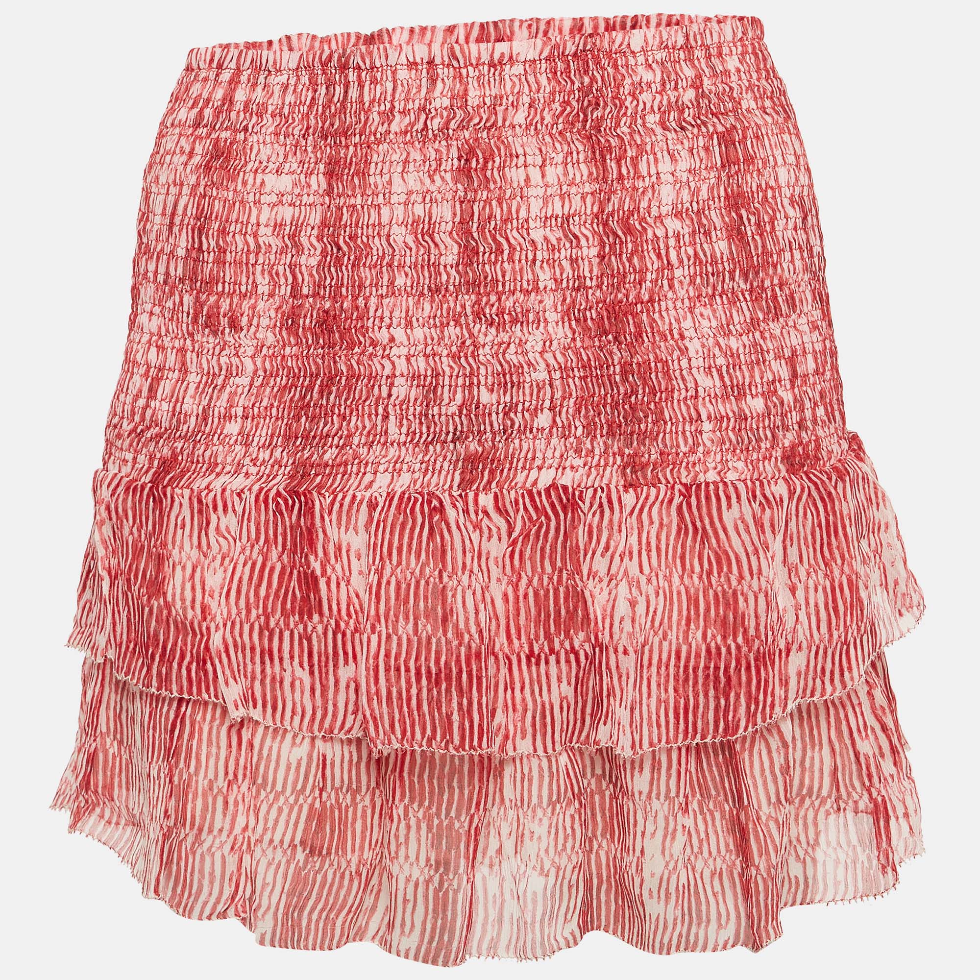 Isabel Marant Red Smocked Zelia Mini Skirt S