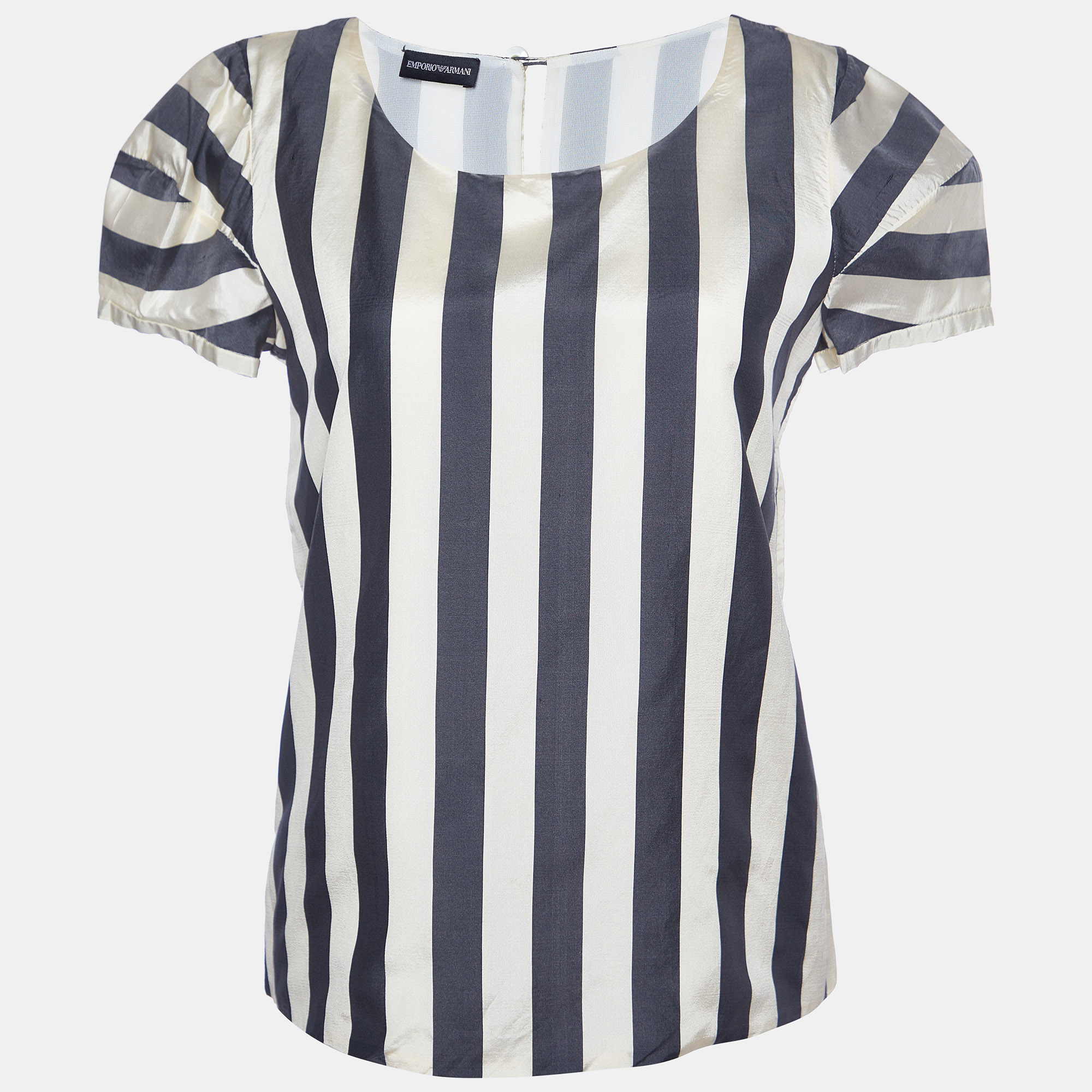 Emporio Armani Cream/Black Striped Silk Blend Top S