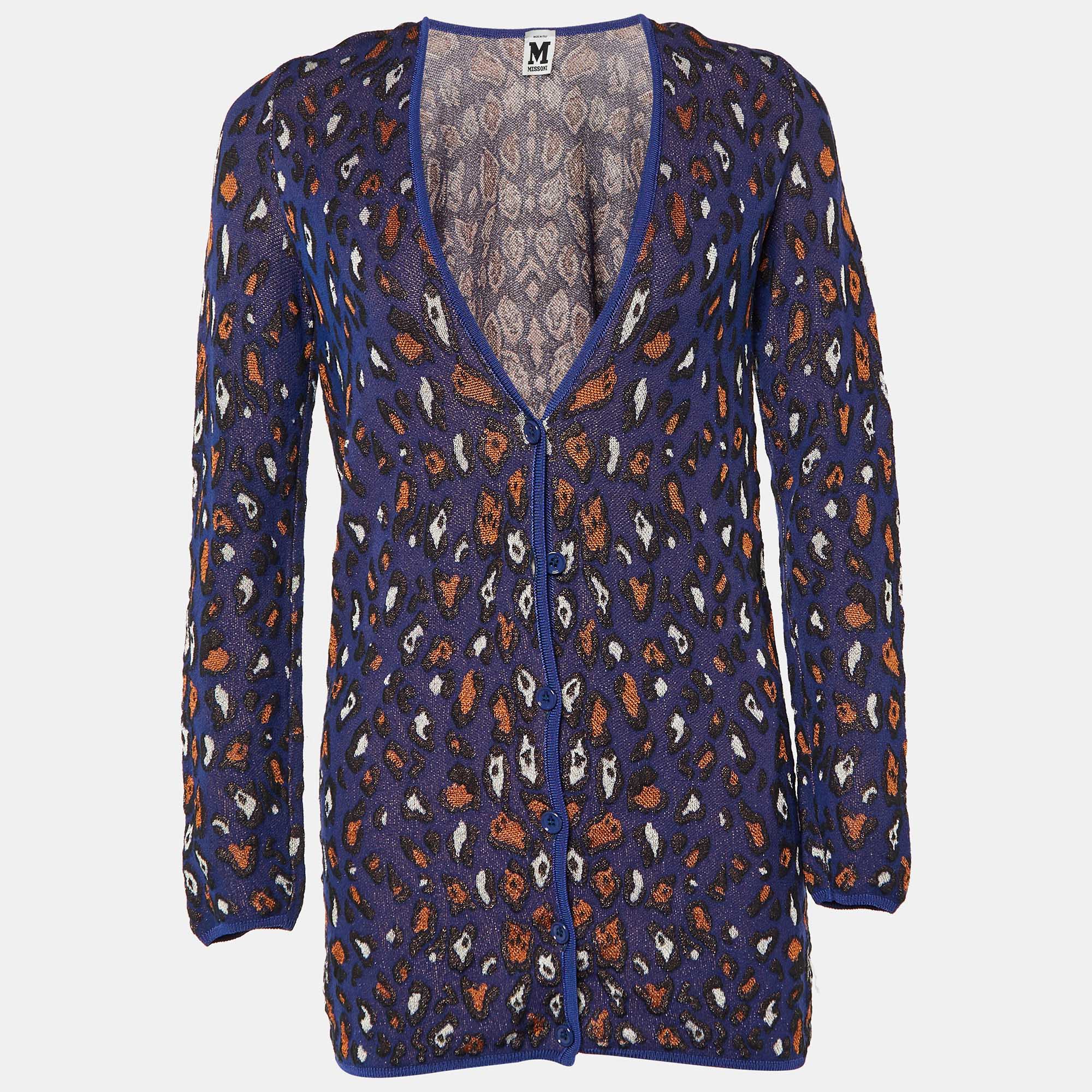 M Missoni Purple Patterned Cotton Knit V-Neck Cardigan L