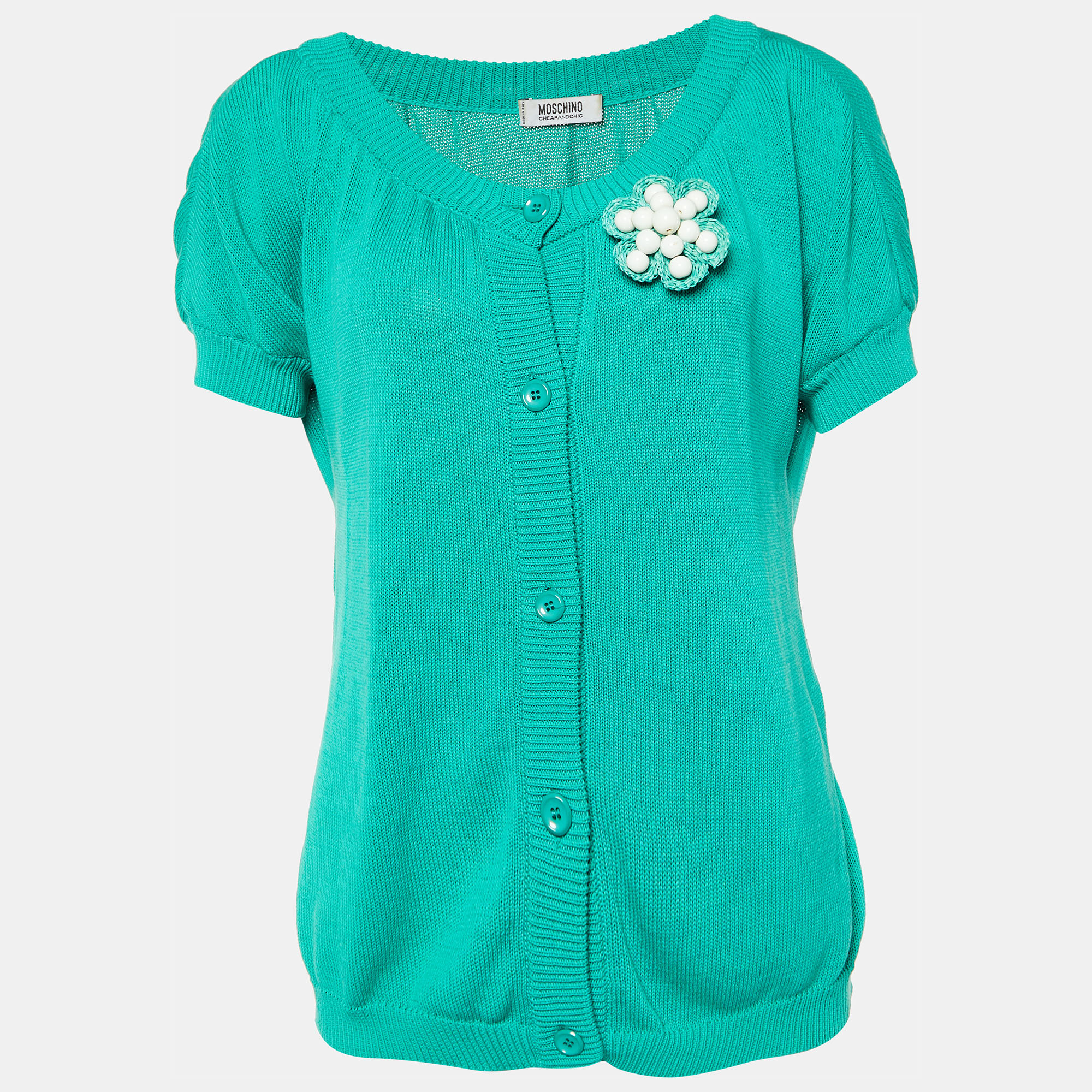 Moschino Cheap & Chic Green Beaded Detail Cardigan L Moschino Cheap and Chic