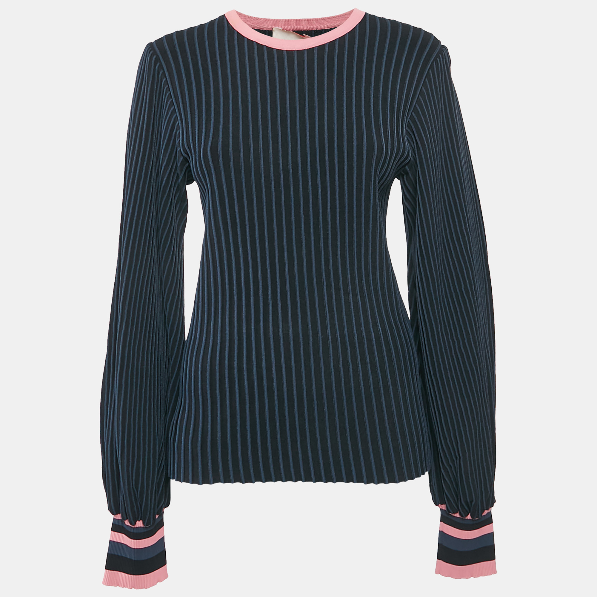 Roksanda Black/Blue Stripe Jersey Sweater Top L Roksanda Ilincic