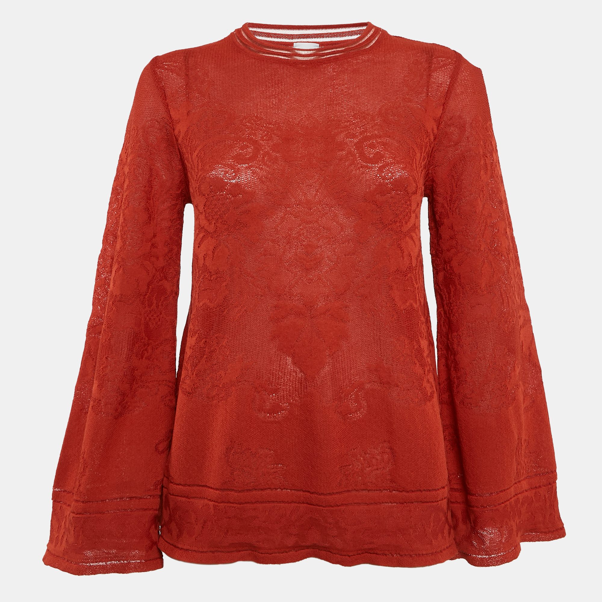 M Missoni Rust Orange Patterned Knit Round Neck Top M