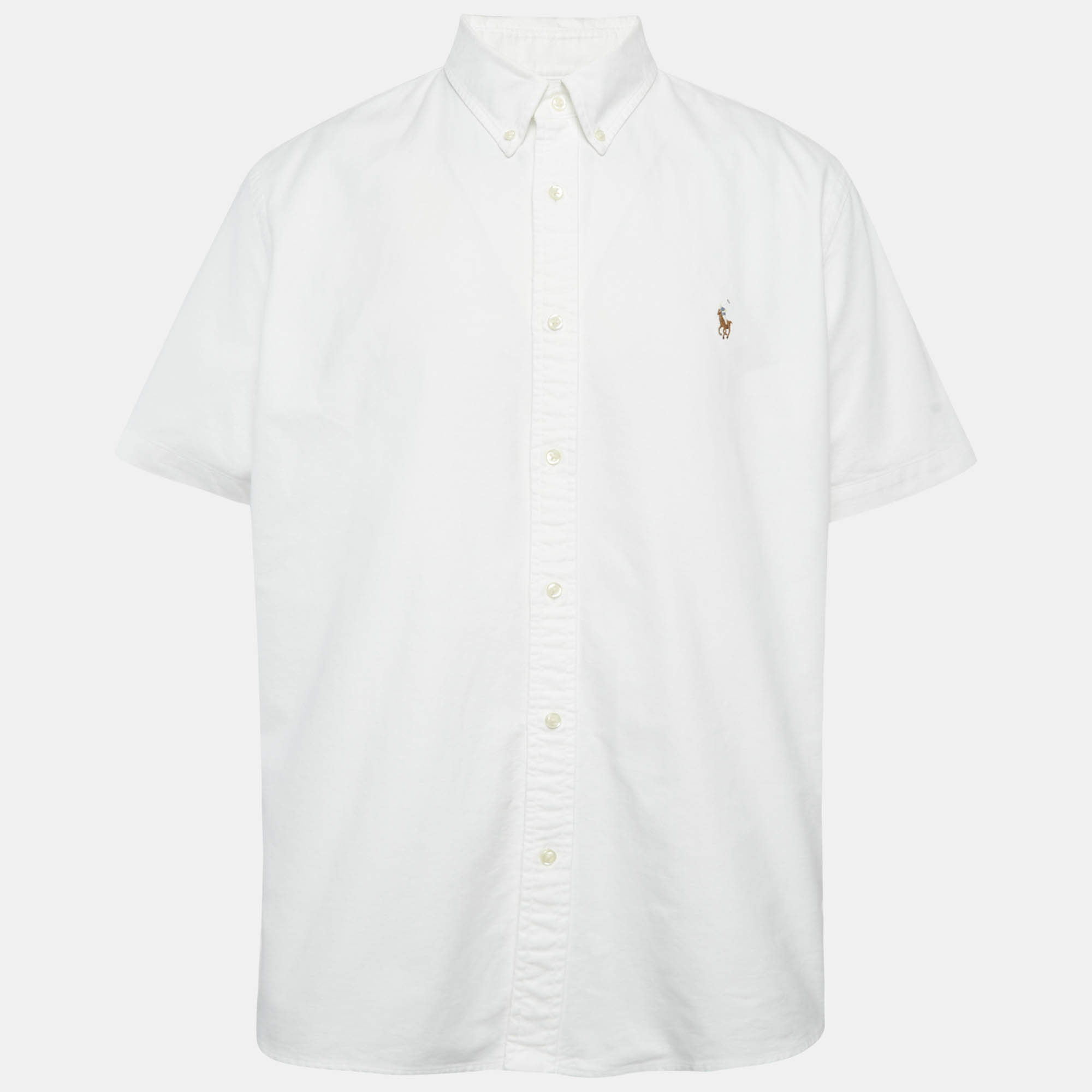Polo Ralph Lauren White Cotton Half Sleeve Button Down Shirt XXL