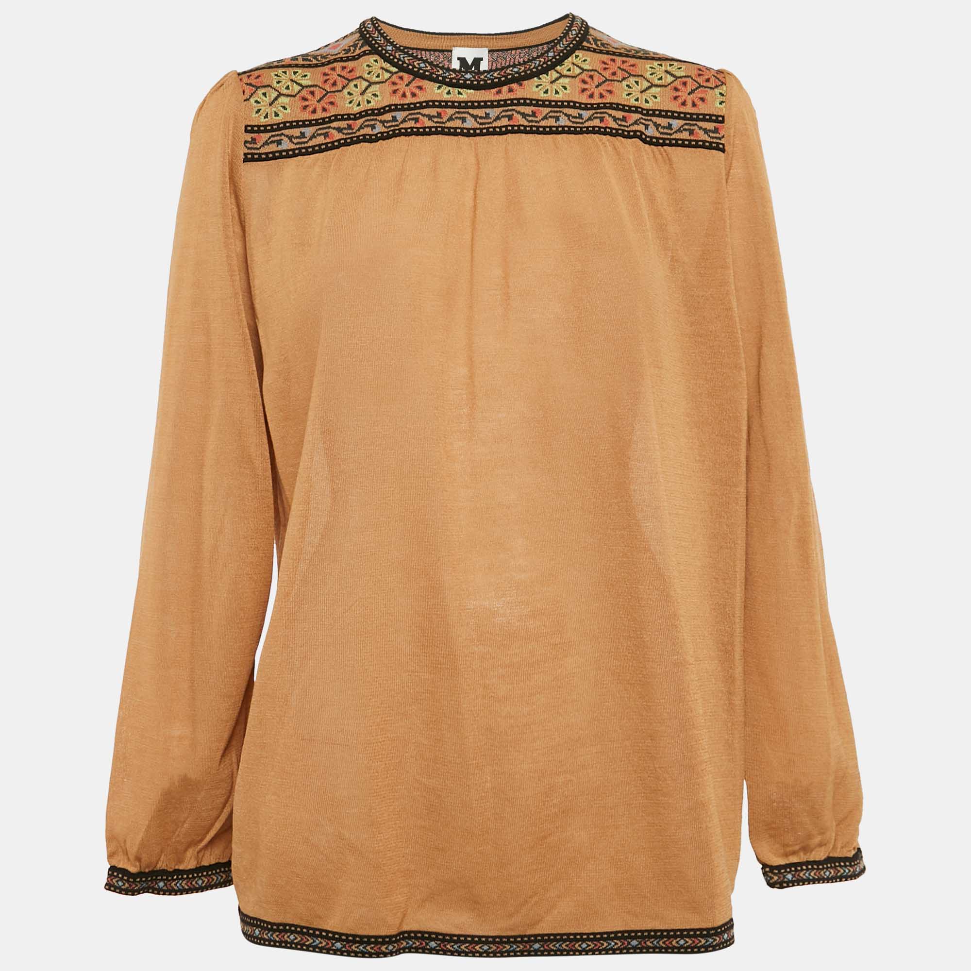 M Missoni Brown Wool Blend Patterned Knit Top M