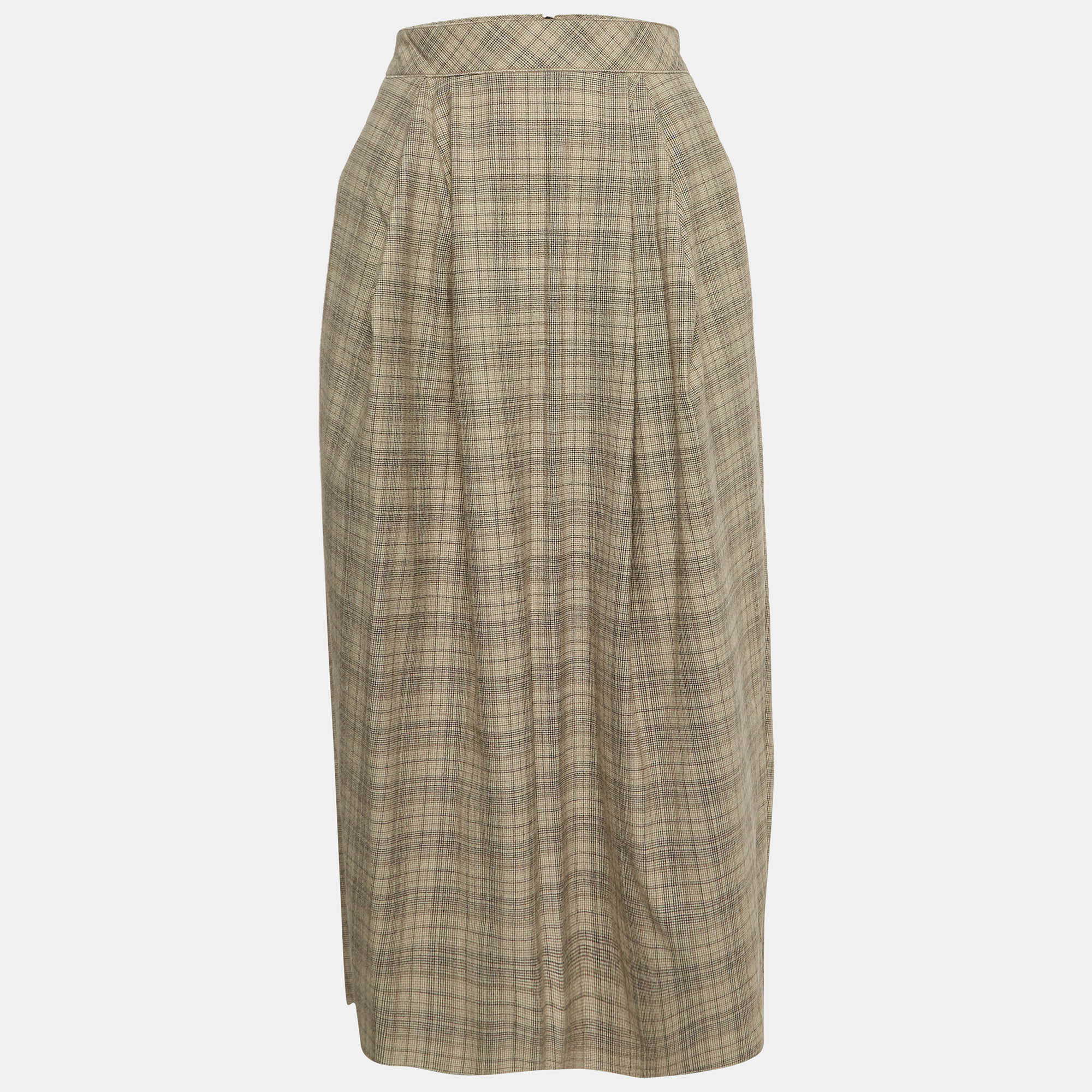Roksanda Ilincic Beige Glen Plaid Wool Pleated Midi Skirt S