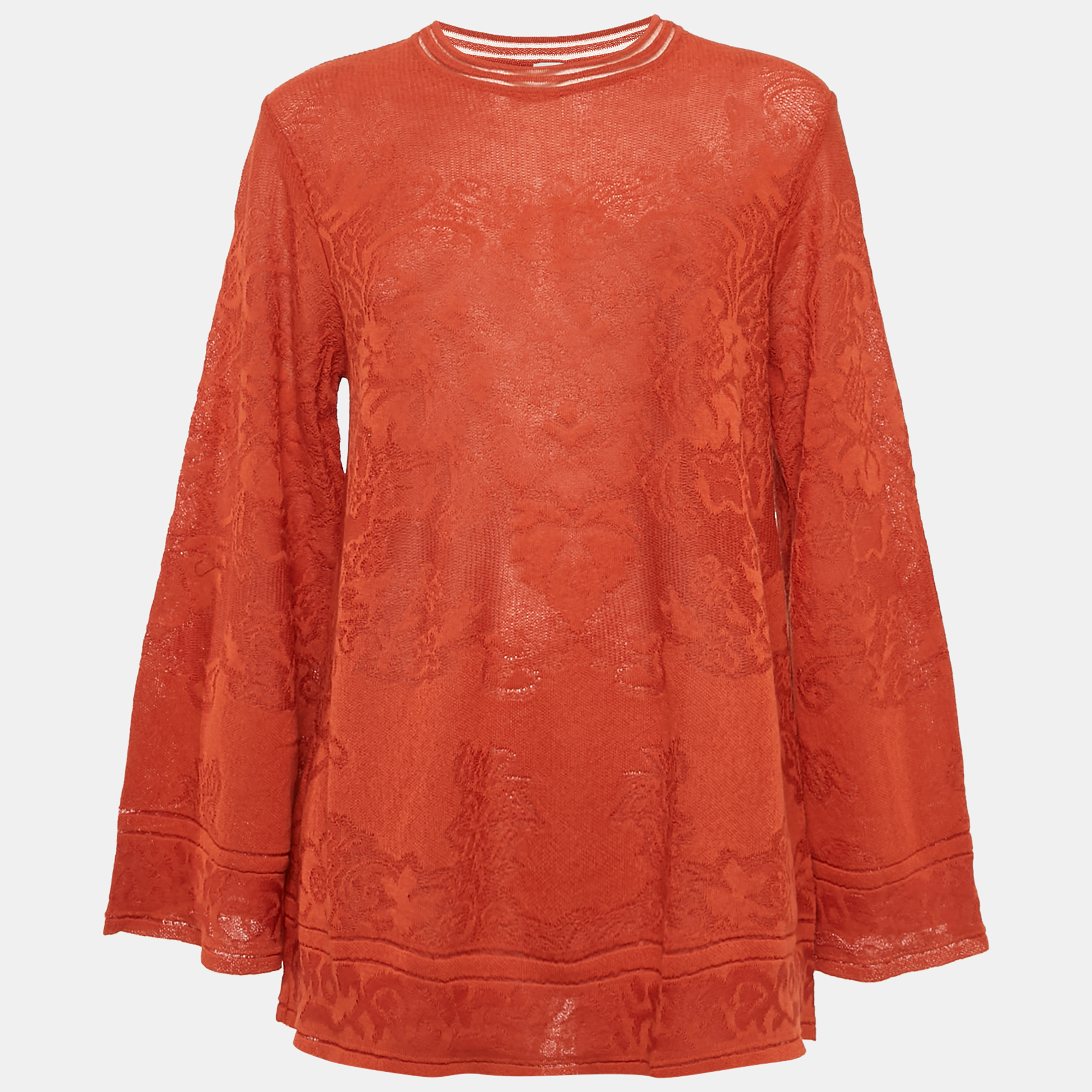 M Missoni Orange Patterned Knit Long Sleeve Sweater Top S