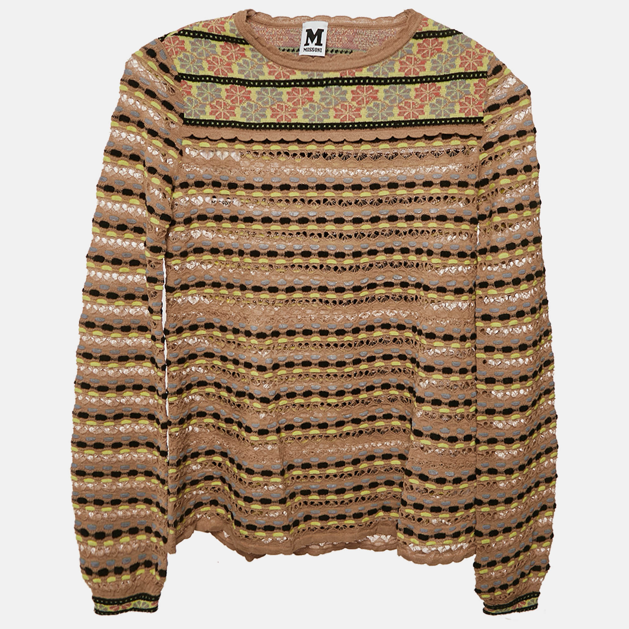 M Missoni Beige Pointelle Knit Long Sleeve Knit Top S