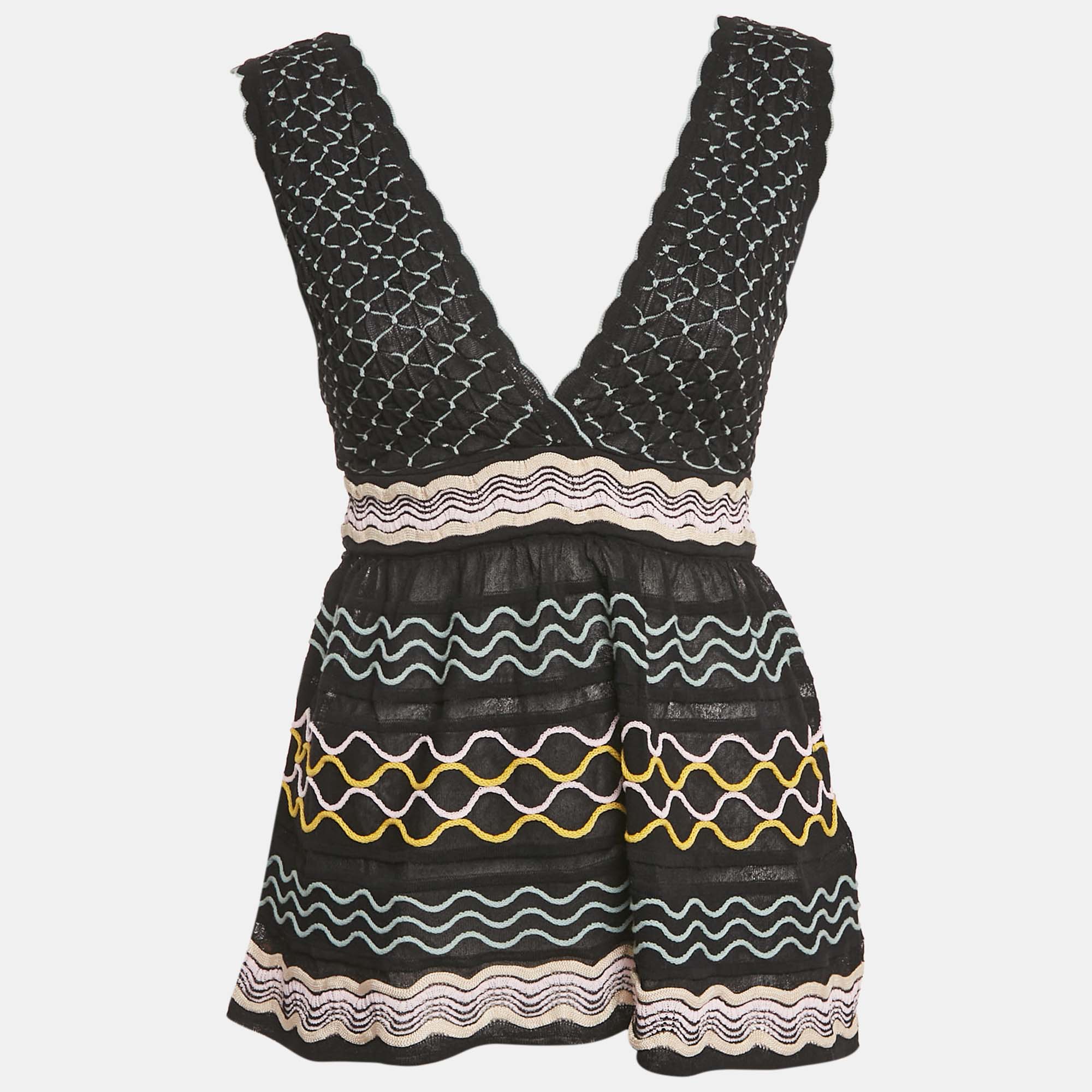 M Missoni Black Patterned Knit Sleeveless Sweater Top S