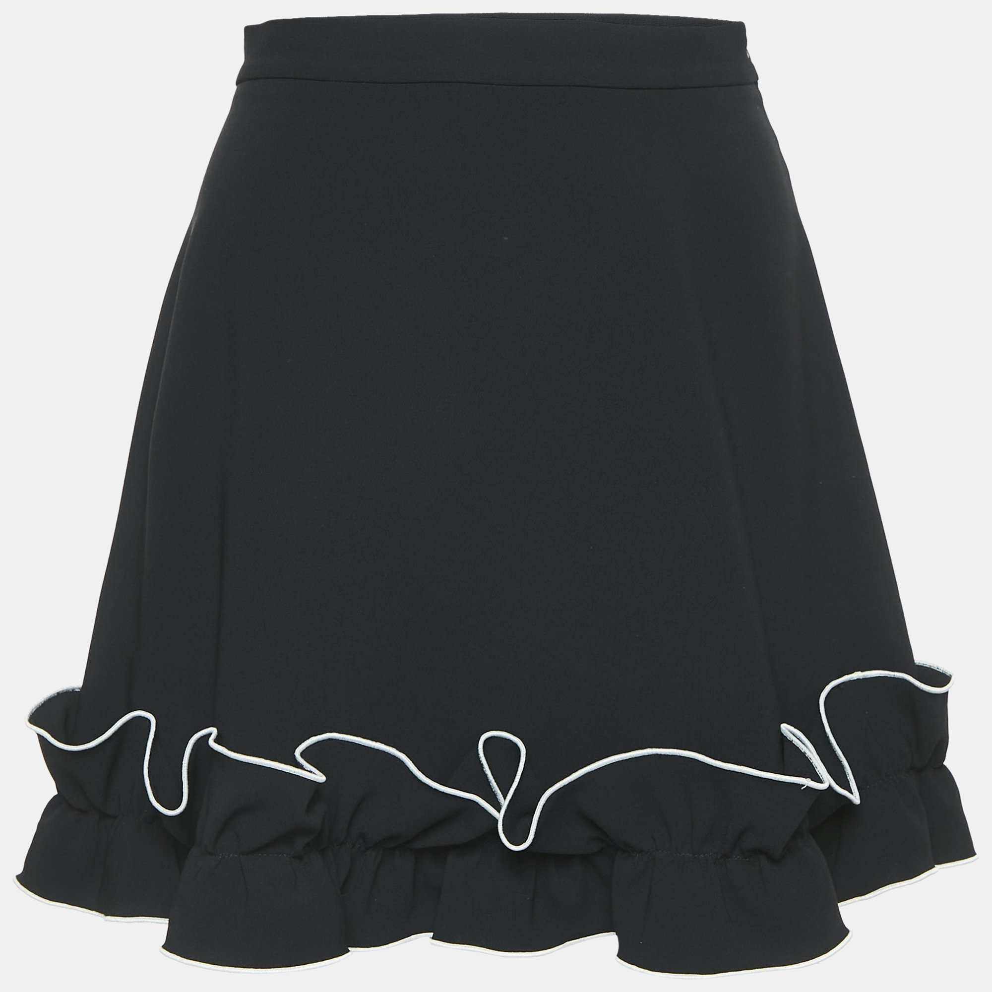 Boutique Moschino Black Crepe Ruffled Mini Skirt S