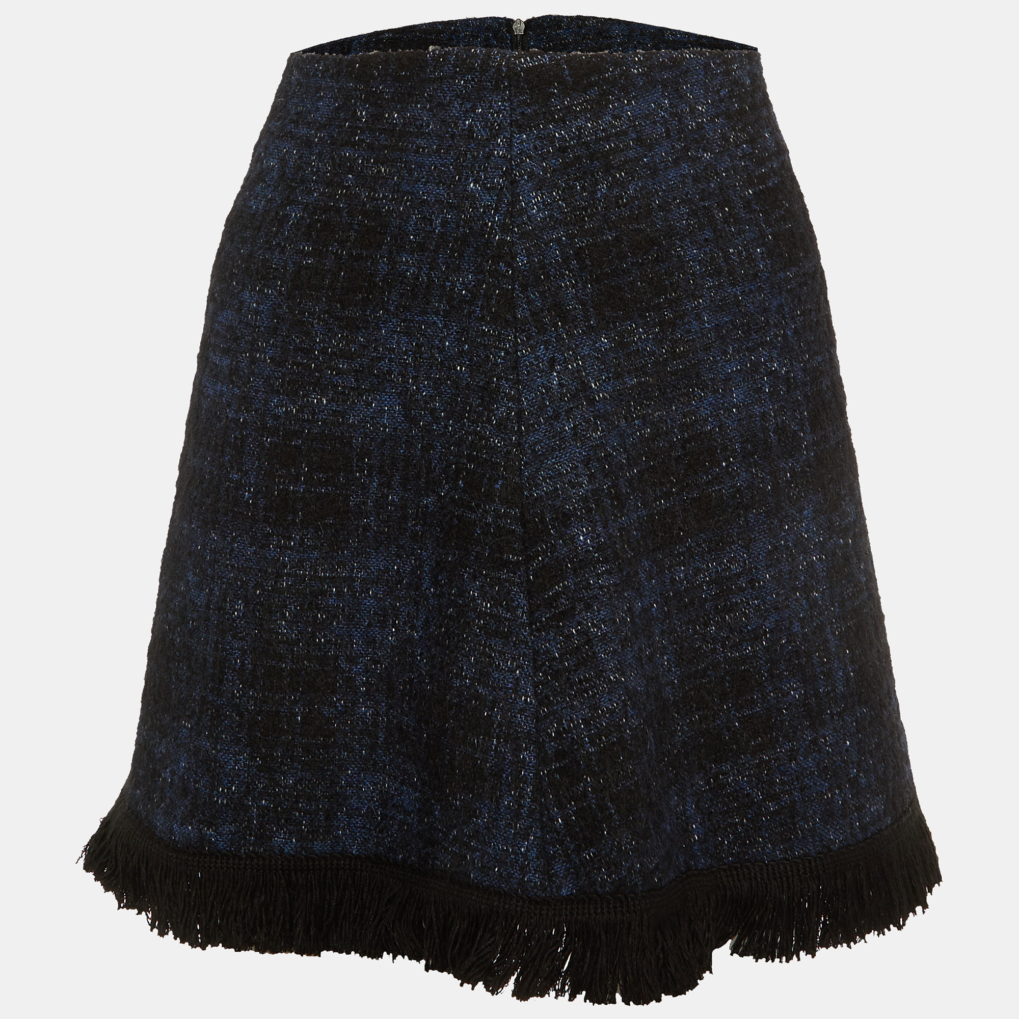 Love Moschino Navy Blue Tweed Fringed Mini Skirt M